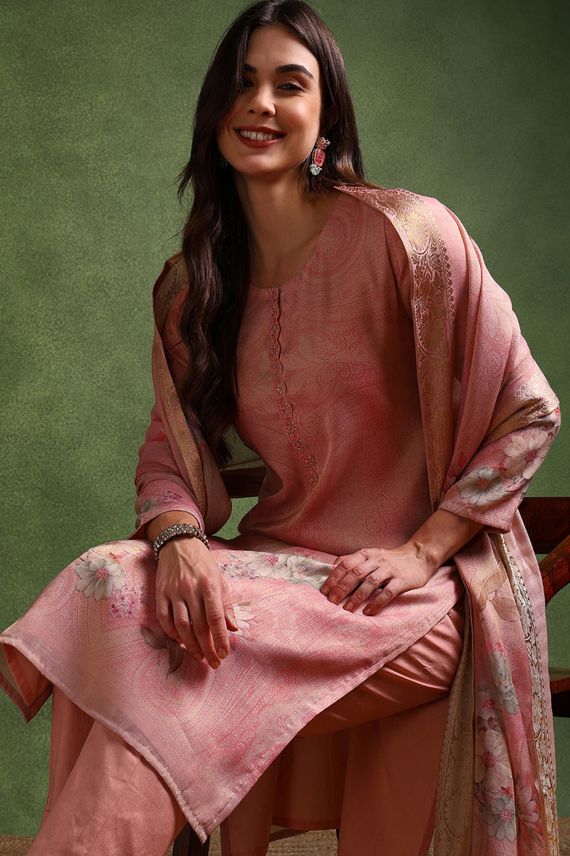 Ahika Pink Linen Blend Woven Design Straight Trouser Suit Set PKSKD2697 - view 4