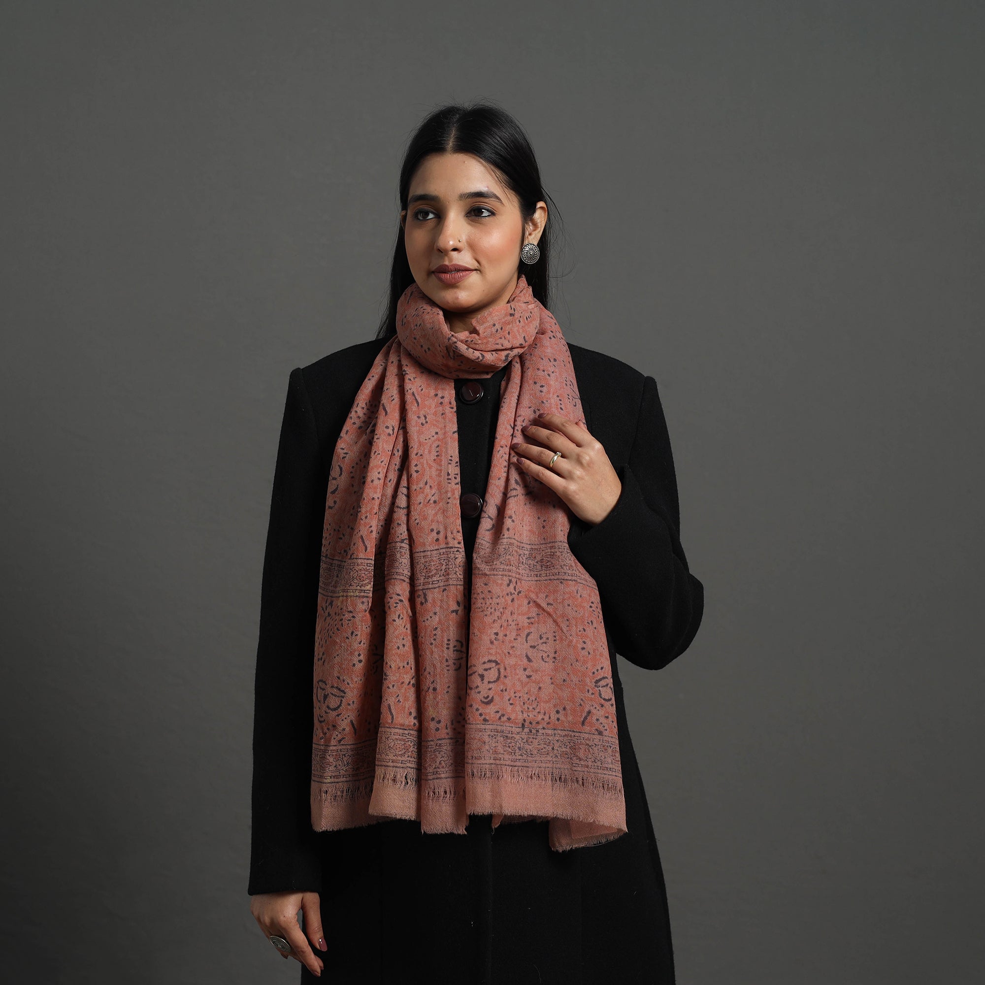 PITCHUKA SRINIVAS KALAMKARI PEDANA Brown - Block Print Pedana Kalamkari Wool Stole 06 - view 2