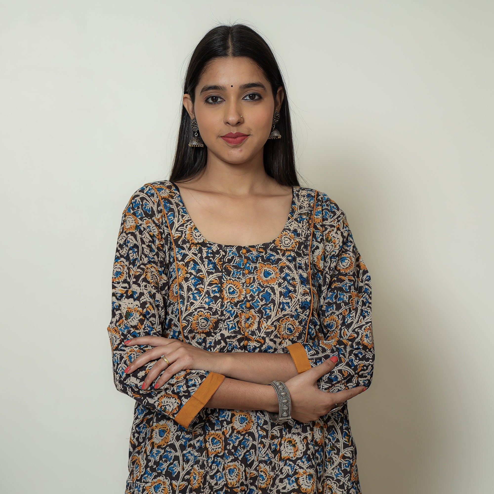 ITOKRI CASUALS Black - Hand Block Print Cotton A-Line Kalamkari Kurta 18