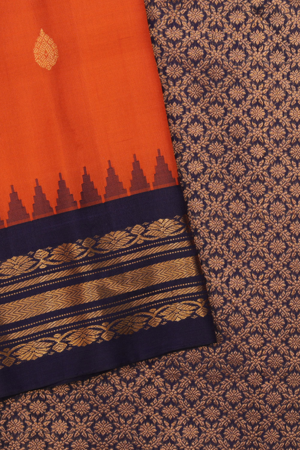 Kalanjali Gadwal Silk Orange Saree – Women's - view 2