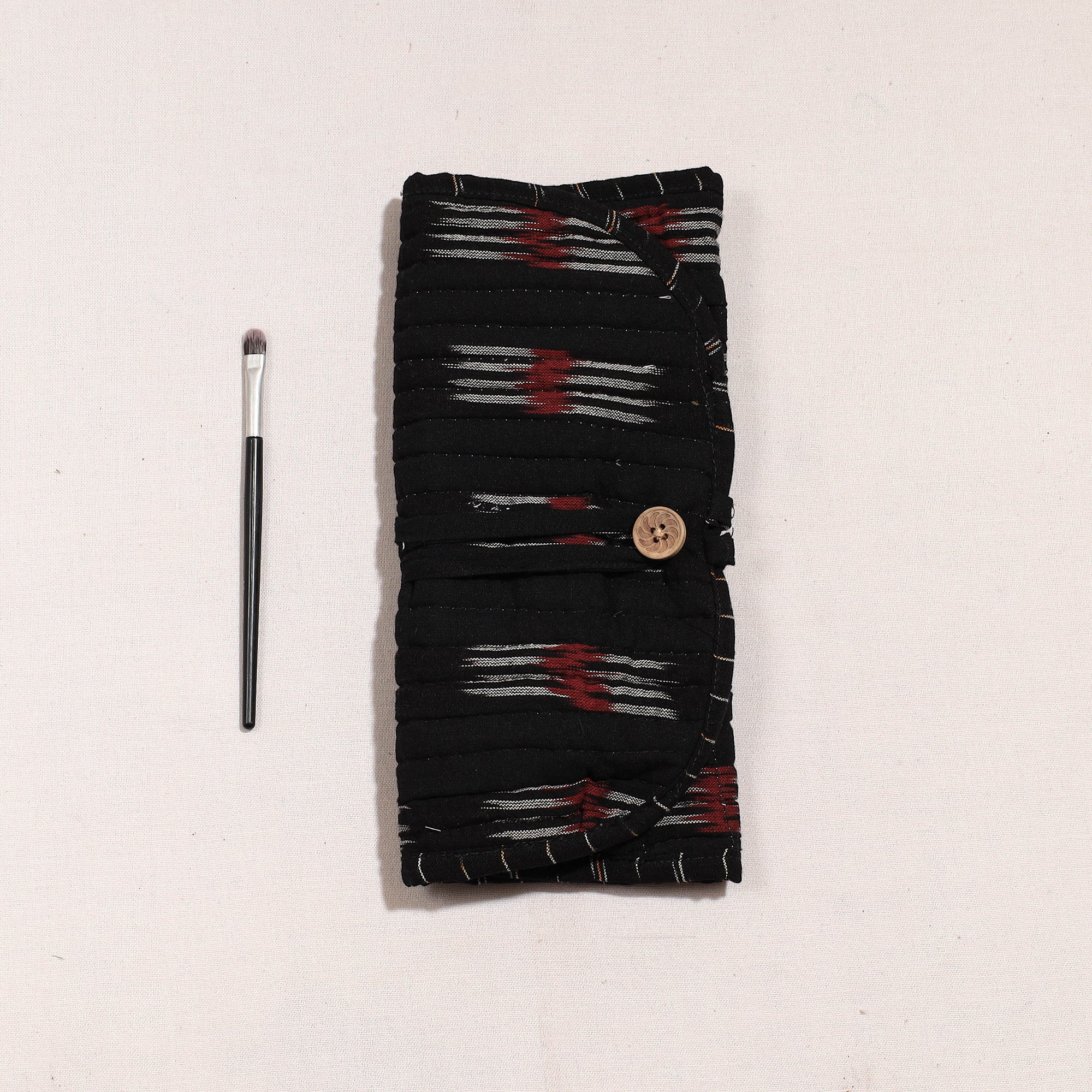 NOORI BAZAR Black - Ikat Fabric Multipurpose Segmented Make-up Brush Wrap Pouch/Case - view 2