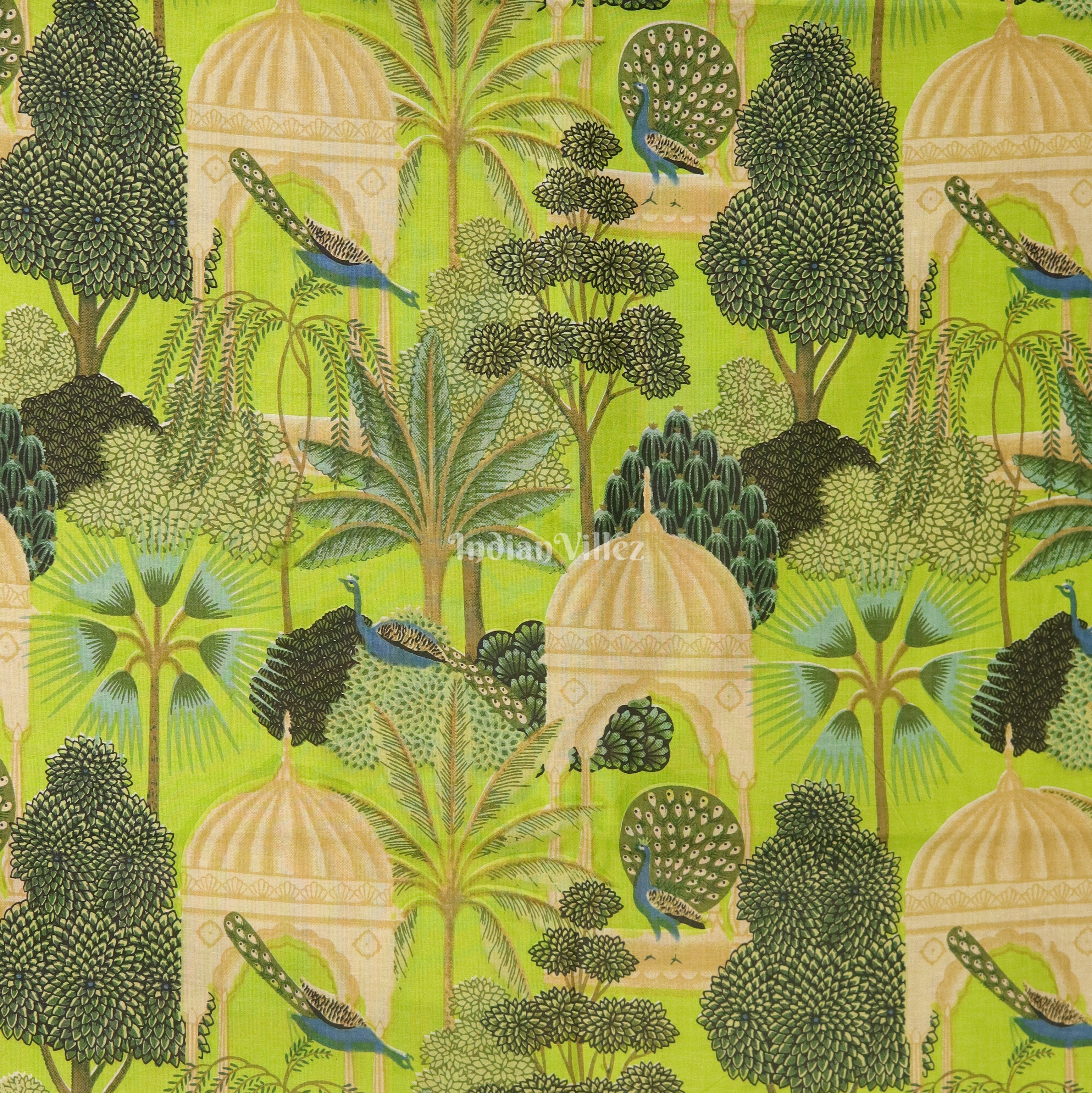 IndianVillèz Green Tree Theme Hand Block Printed Cotton Fabric - view 2