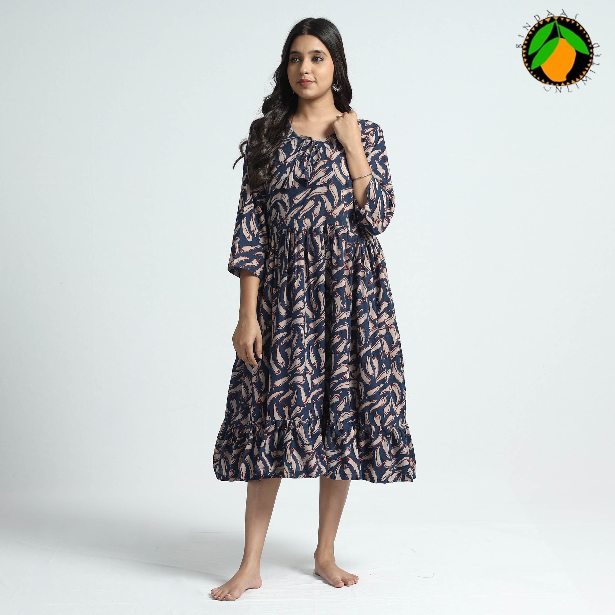 ITOKRI CASUALS Blue - Bindaas Art Block Printed Cotton Dress