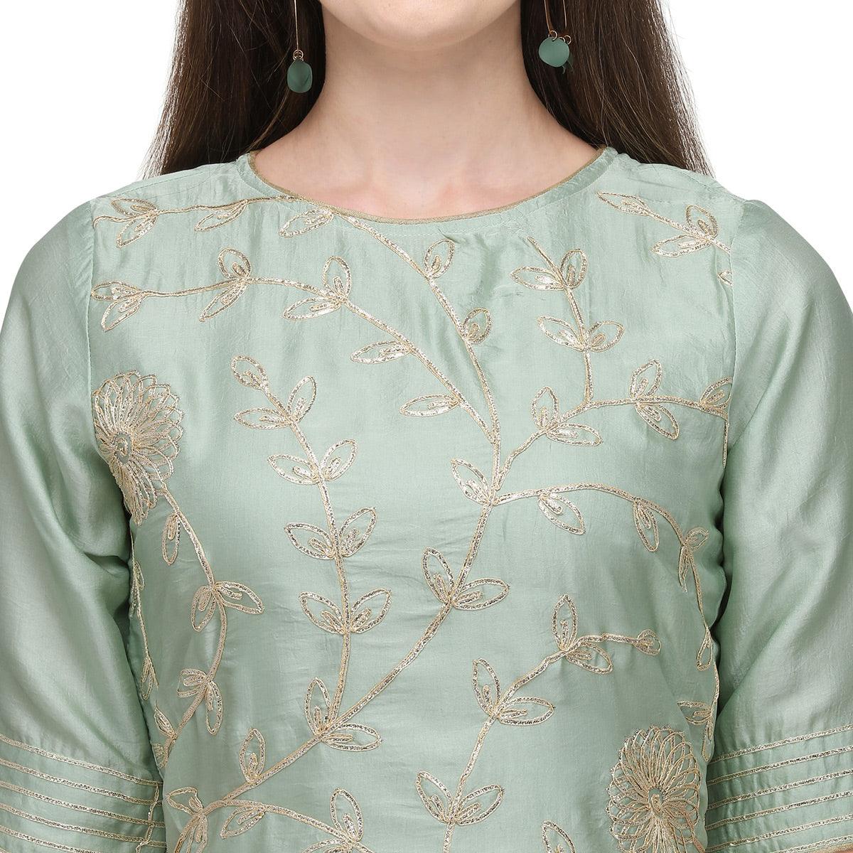BlackTree green-floral-gotta-patti-embroidery-work-silk-partywear-suit-126173 - view 2