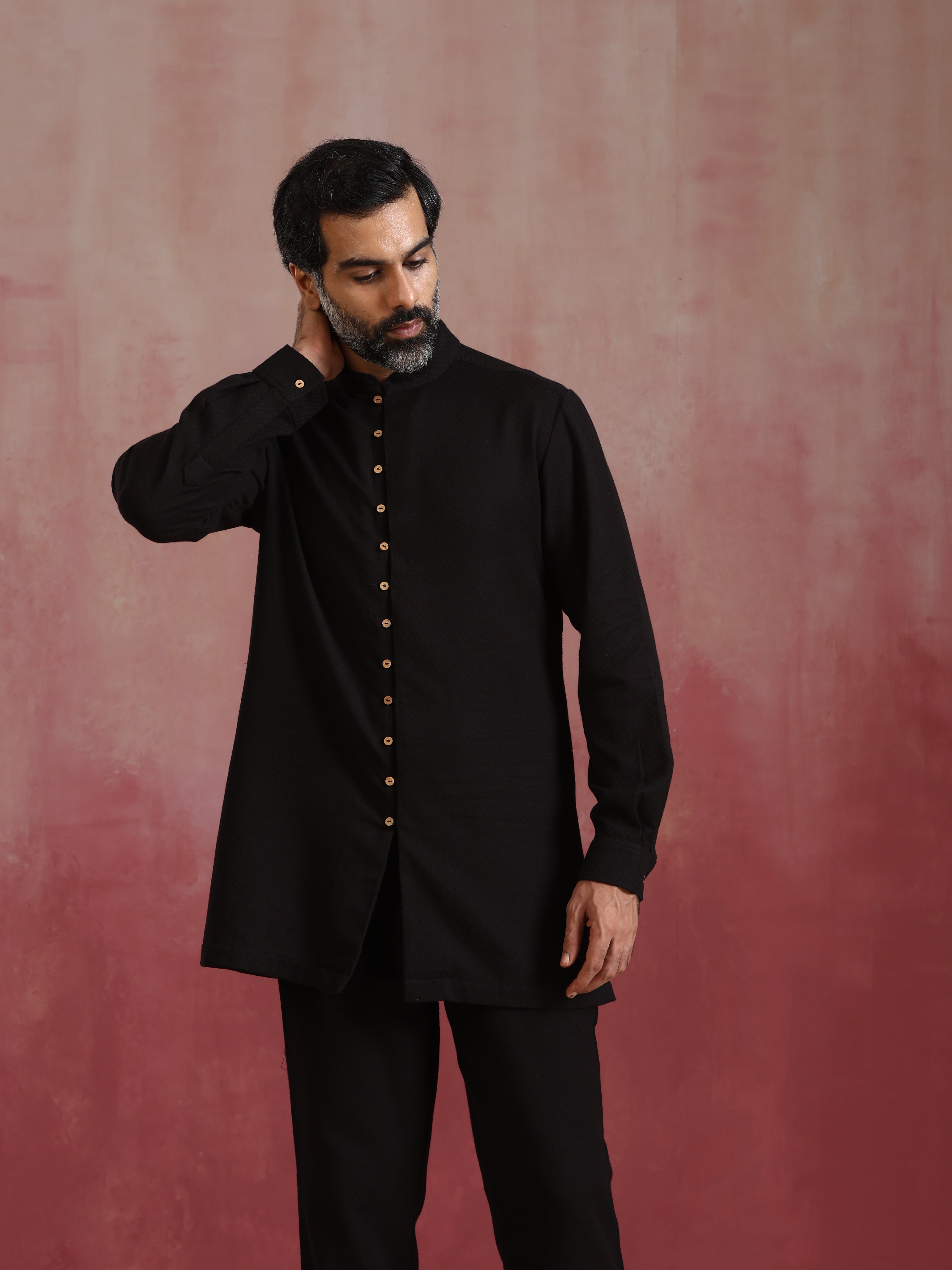 trueBrowns Men's Black Cotton Dobby Co-ord Set - view 5