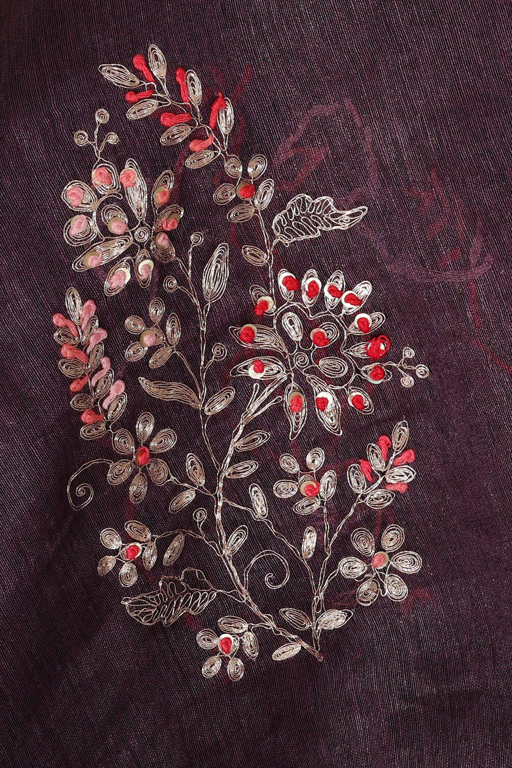 Kalanjali Embroidered Tussar Silk Violet Saree - view 2