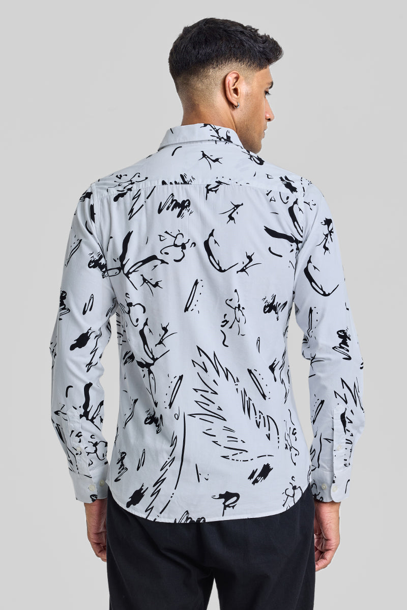 SNITCH White Abstract Slim Fit Shirt - view 7