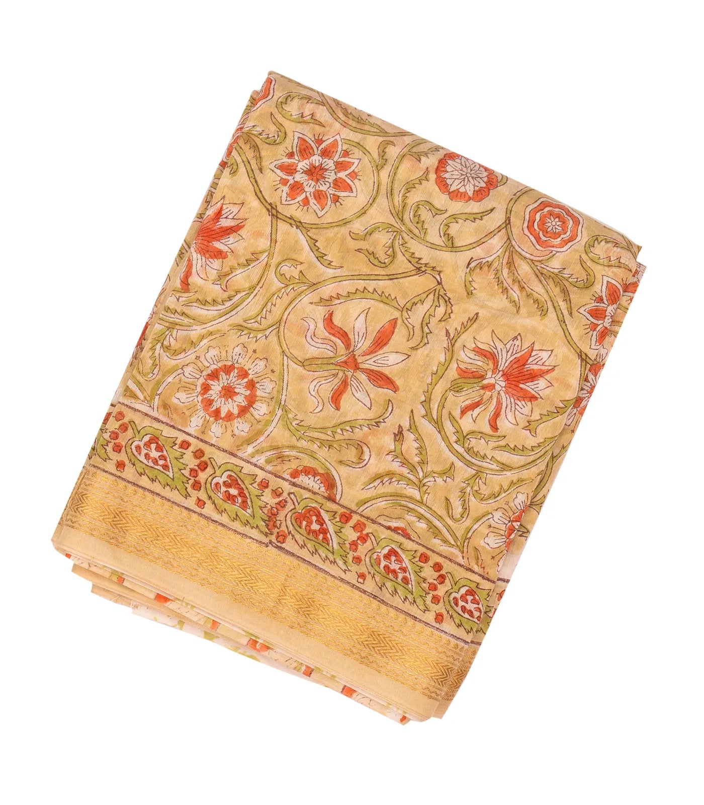 RmKV Sandal Handloom Chanderi Cotton Saree With Printed Floral Motif