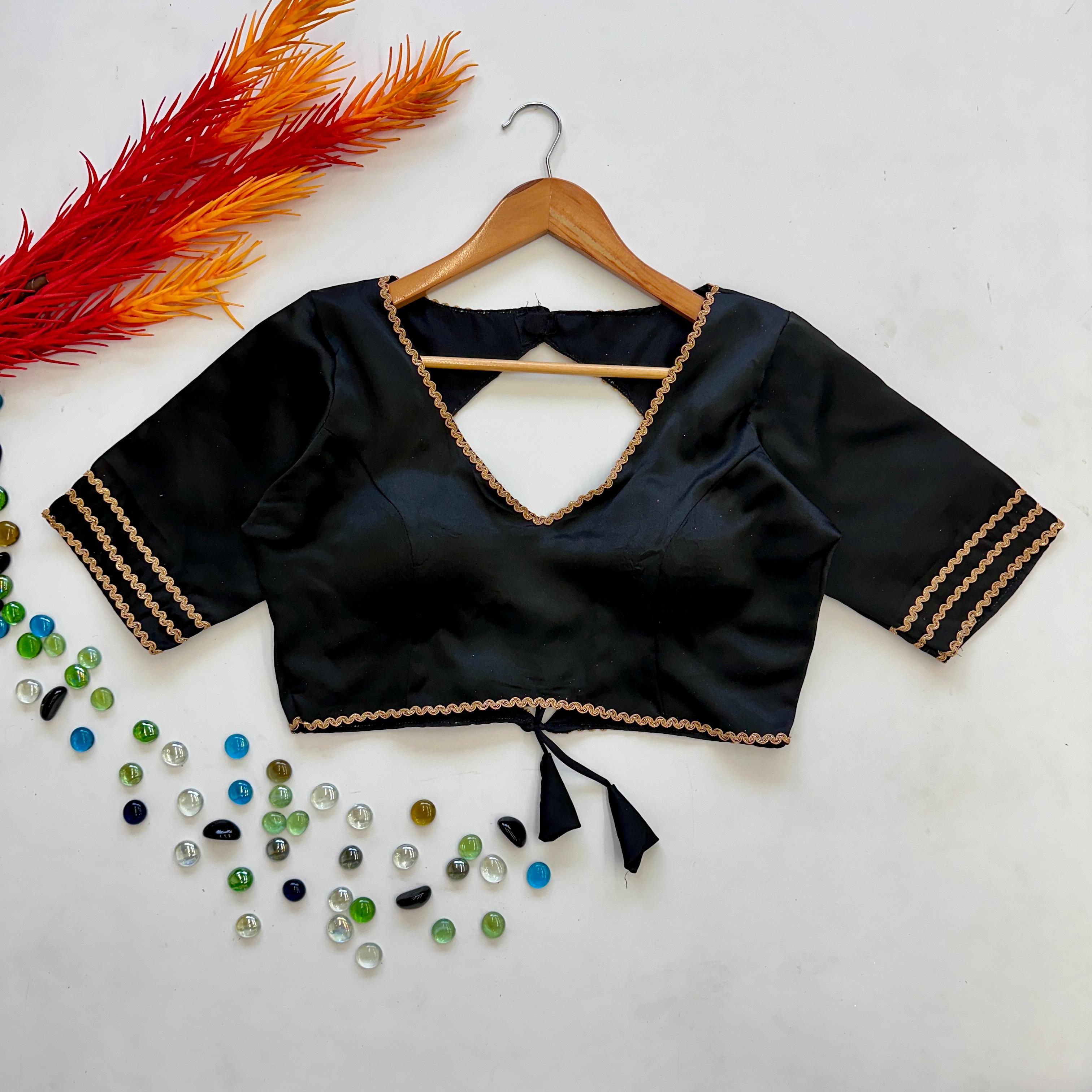 ClothsVilla Black Manali Silk Blouse with Beautiful Sequin Lace Work