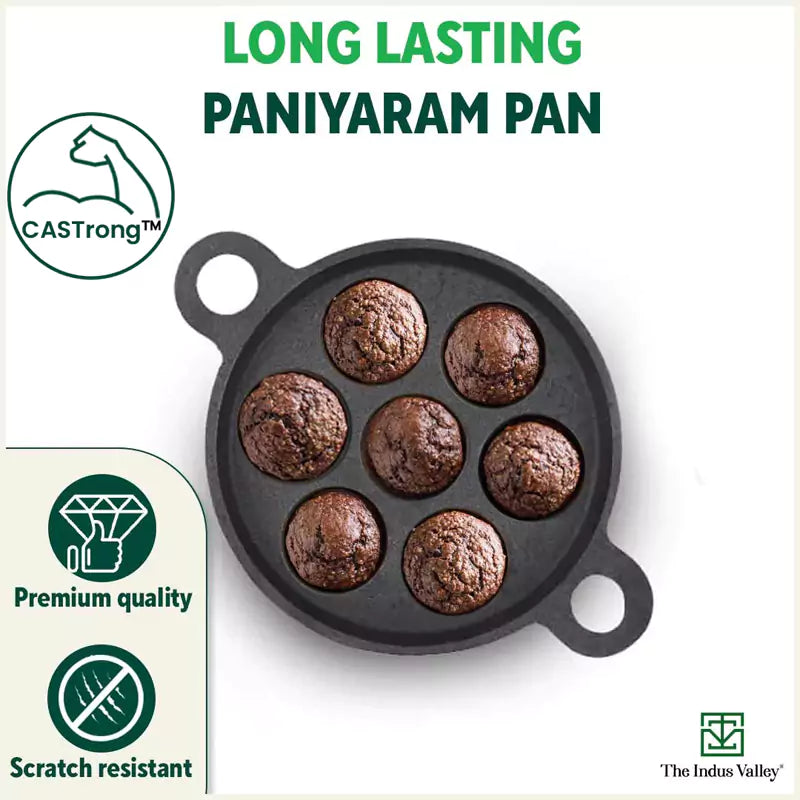The Indus Valley Super Smooth 7 Pit/Cup Cast Iron Paniyaram/Appe Pan+ Free Spatula, Pre-seasoned, Natural Nonstick, 100% Pure, Toxin-free, 18.9cm, 2.2 - view 10