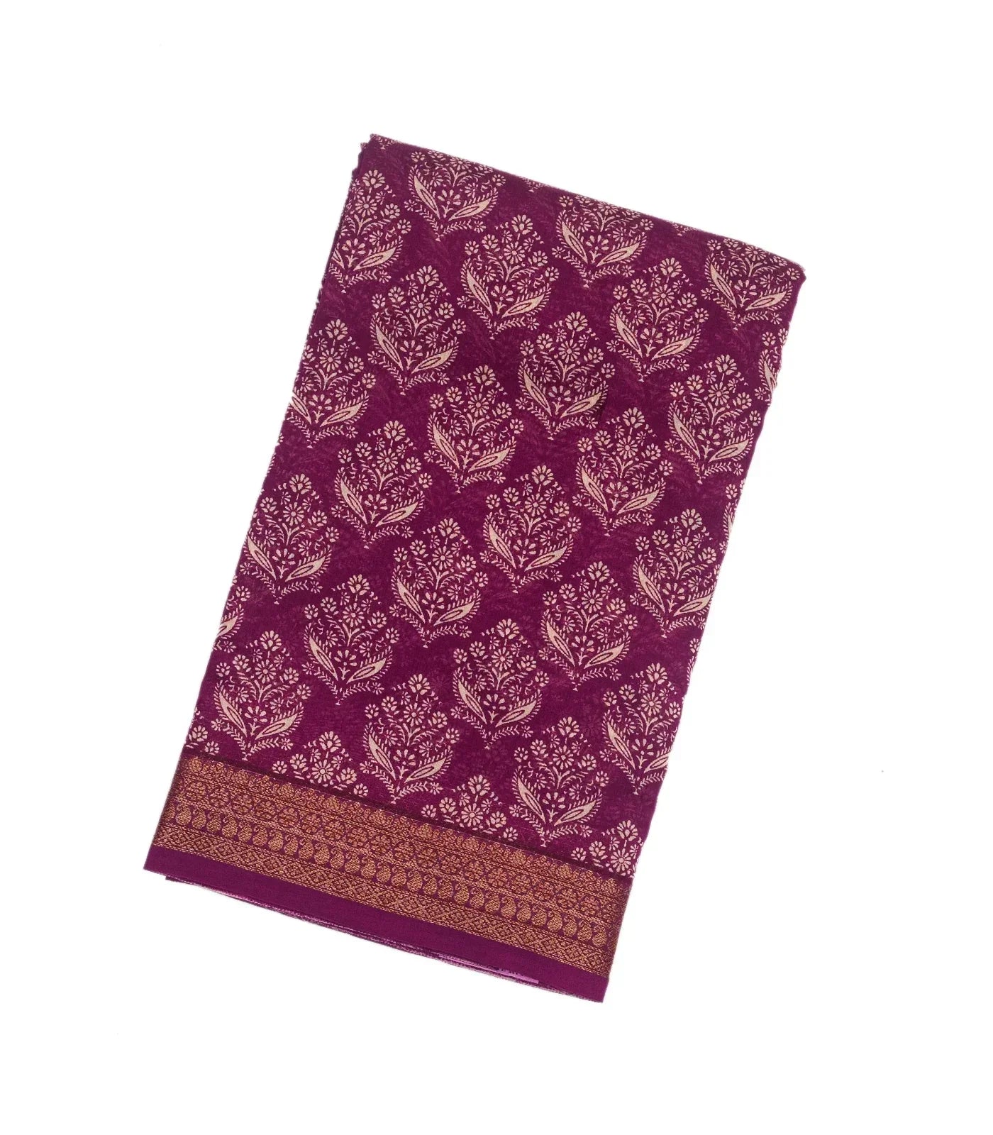 RmKV Magenta Woven Chanderi Cotton Saree With Printed Floral Motifs