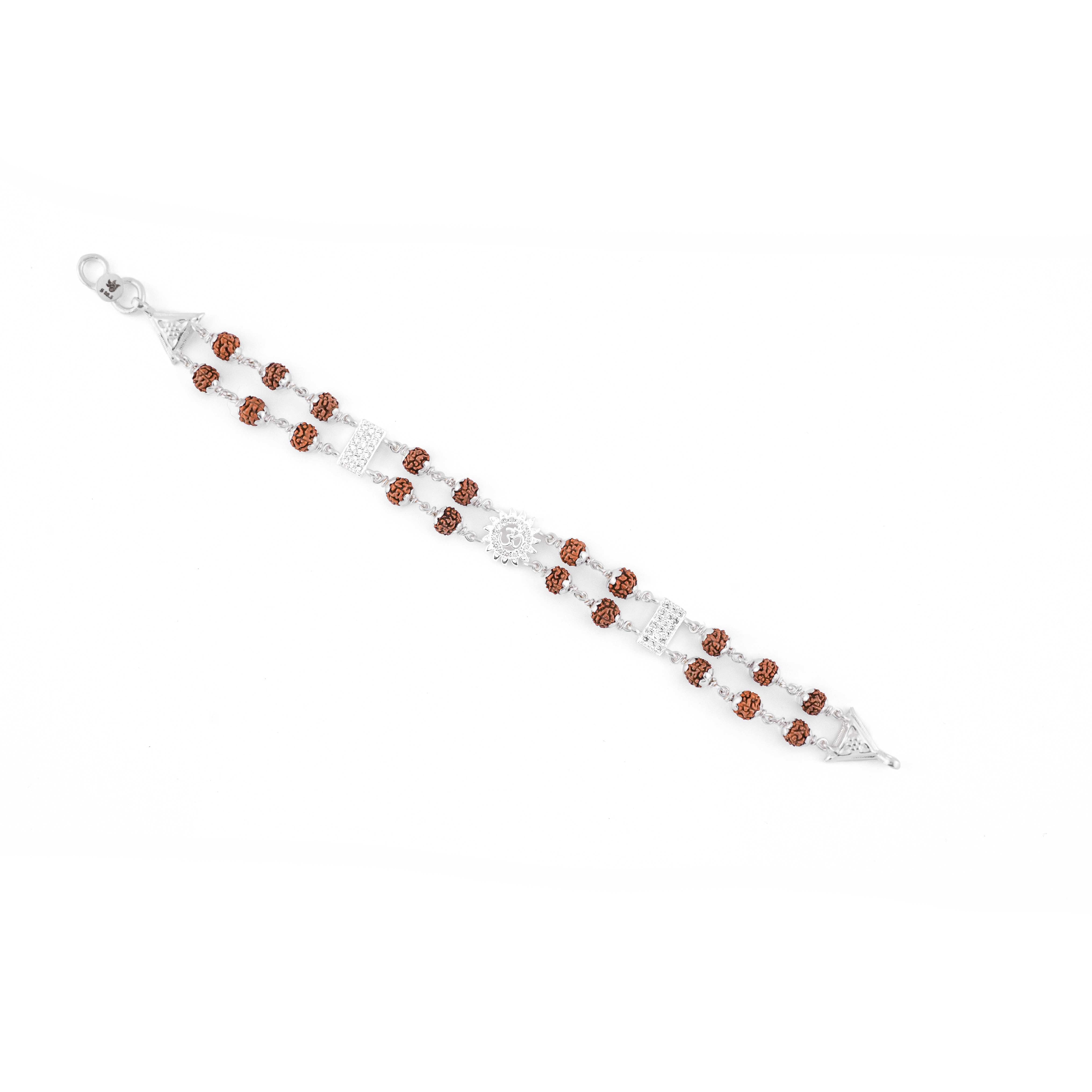 Prinjal Jewellers Silver Rakhi with Rudraksha, Om Flower Brooch, Double Line Bracelet - view 5