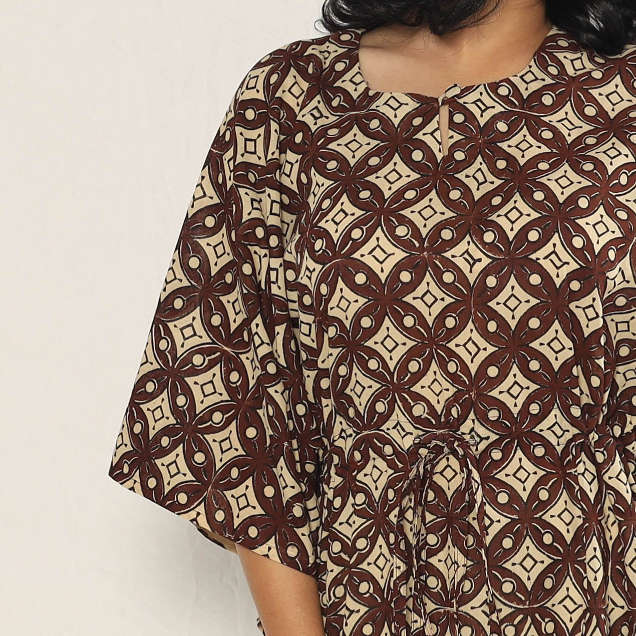 ITOKRI CASUALS Brown - Bagru Dabu Block Printing Cotton Kaftan Dress (Medium) - view 3