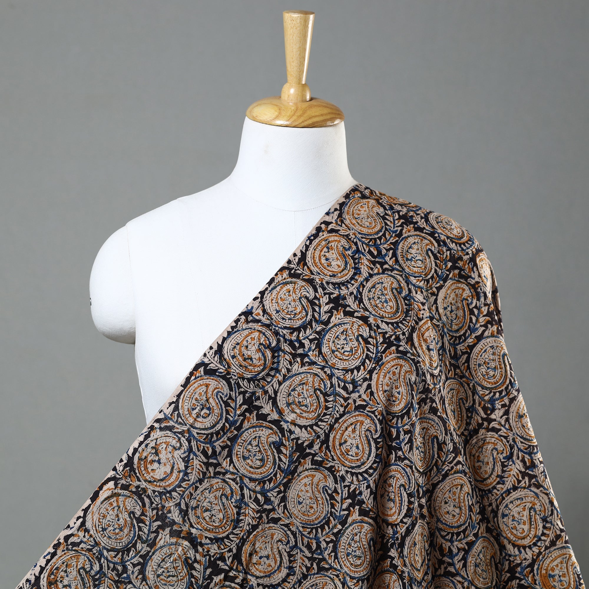 SOUTH KARGHA Black - Kalamkari Block Printed Cotton Fabric 17