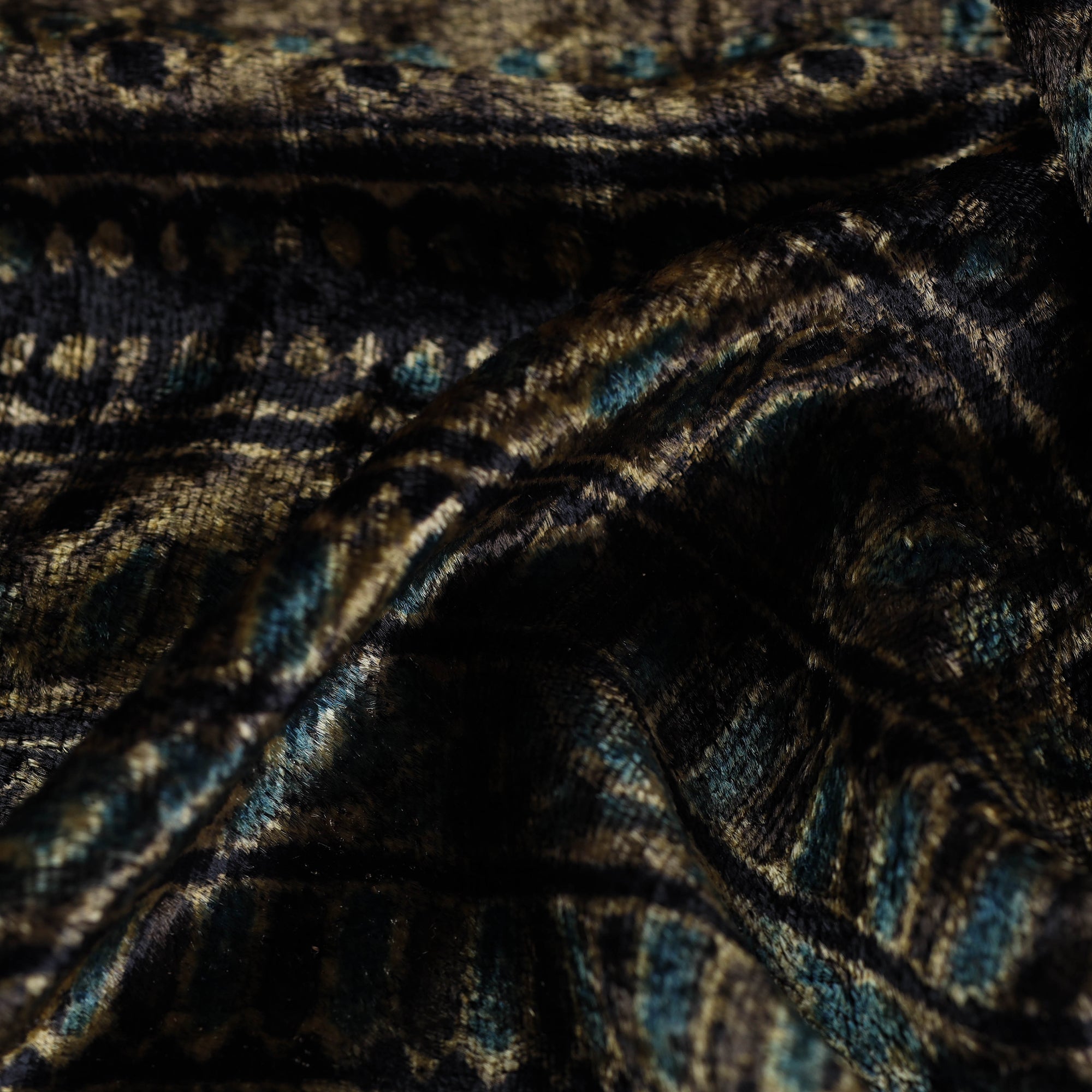 AJRAKH BY JABBAR KHATRI Brown - Block Printed Velvet Natural Dyed Ajrakh Fabric 03 - view 4