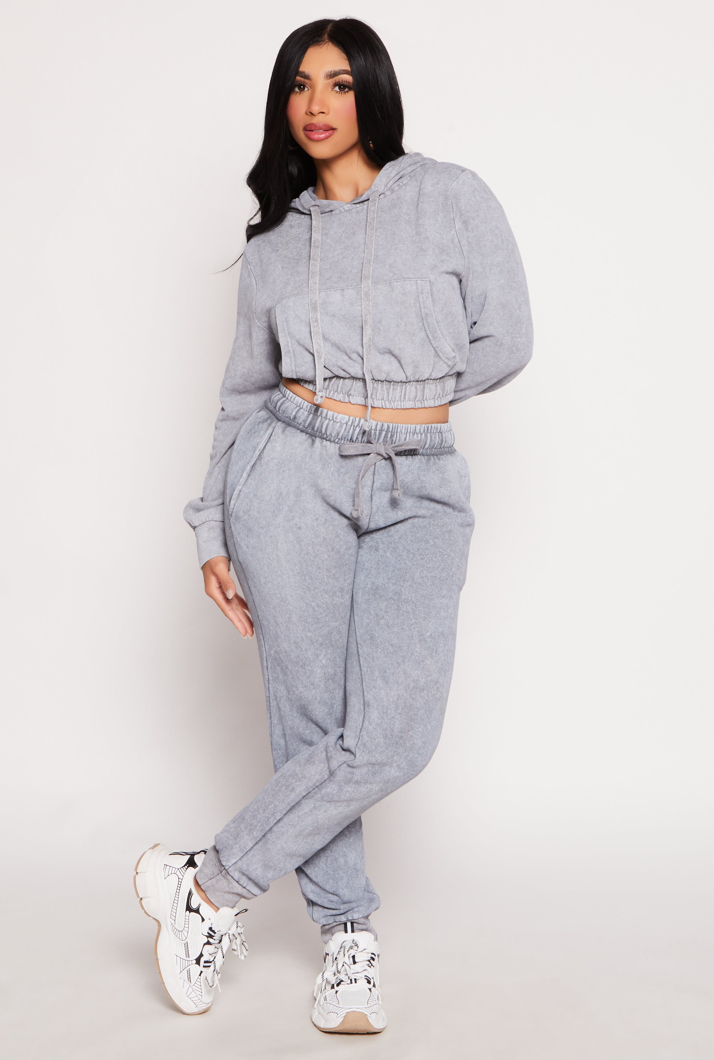 Rainbow Shops Acid Wash Cropped Pullover Hoodie - view 2