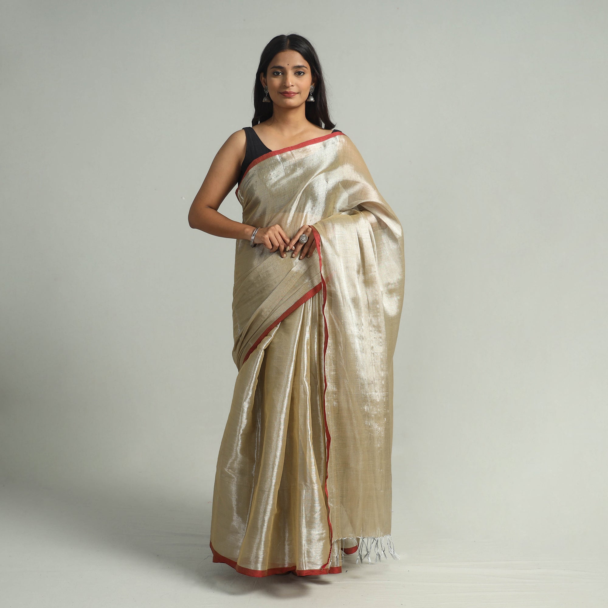 KHUSHBASH - HAPPY LOOM OF EAST Beige - Bengal Fine Tissue Zari Saree 02