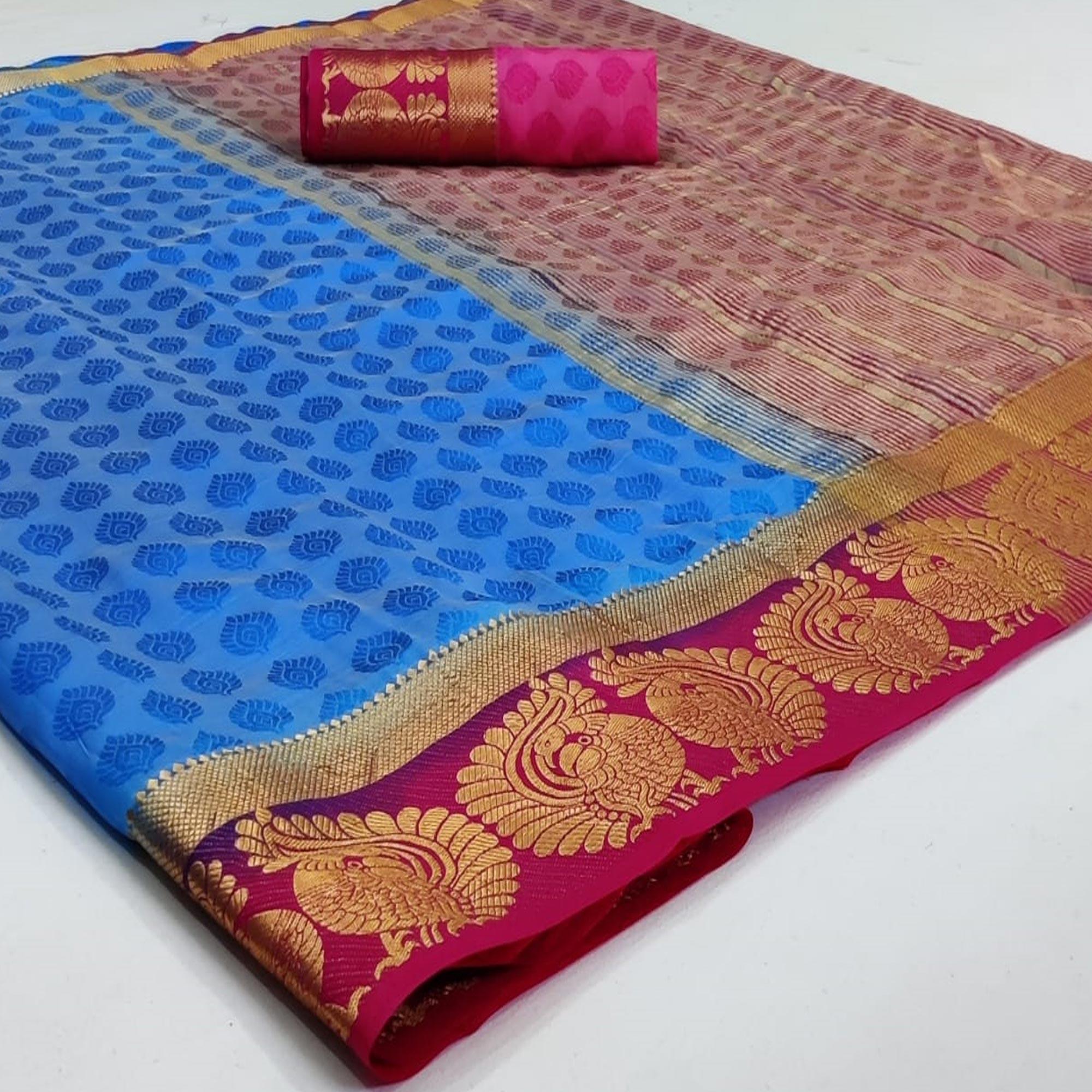 Peachmode Magnetic Blue Coloured Festive Wear Woven Art Silk Saree
