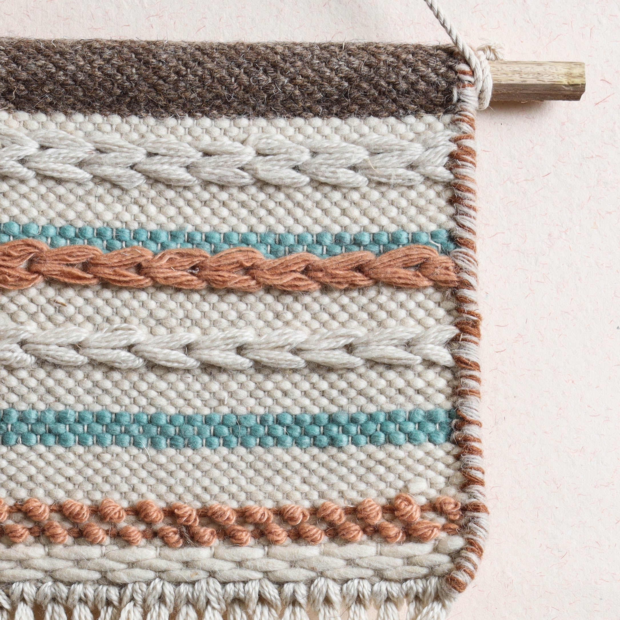 ITOKRI CRAFTS INITIATIVE Bhadohi Handwoven Wool Geometric Fringed Wall Hanging - view 2