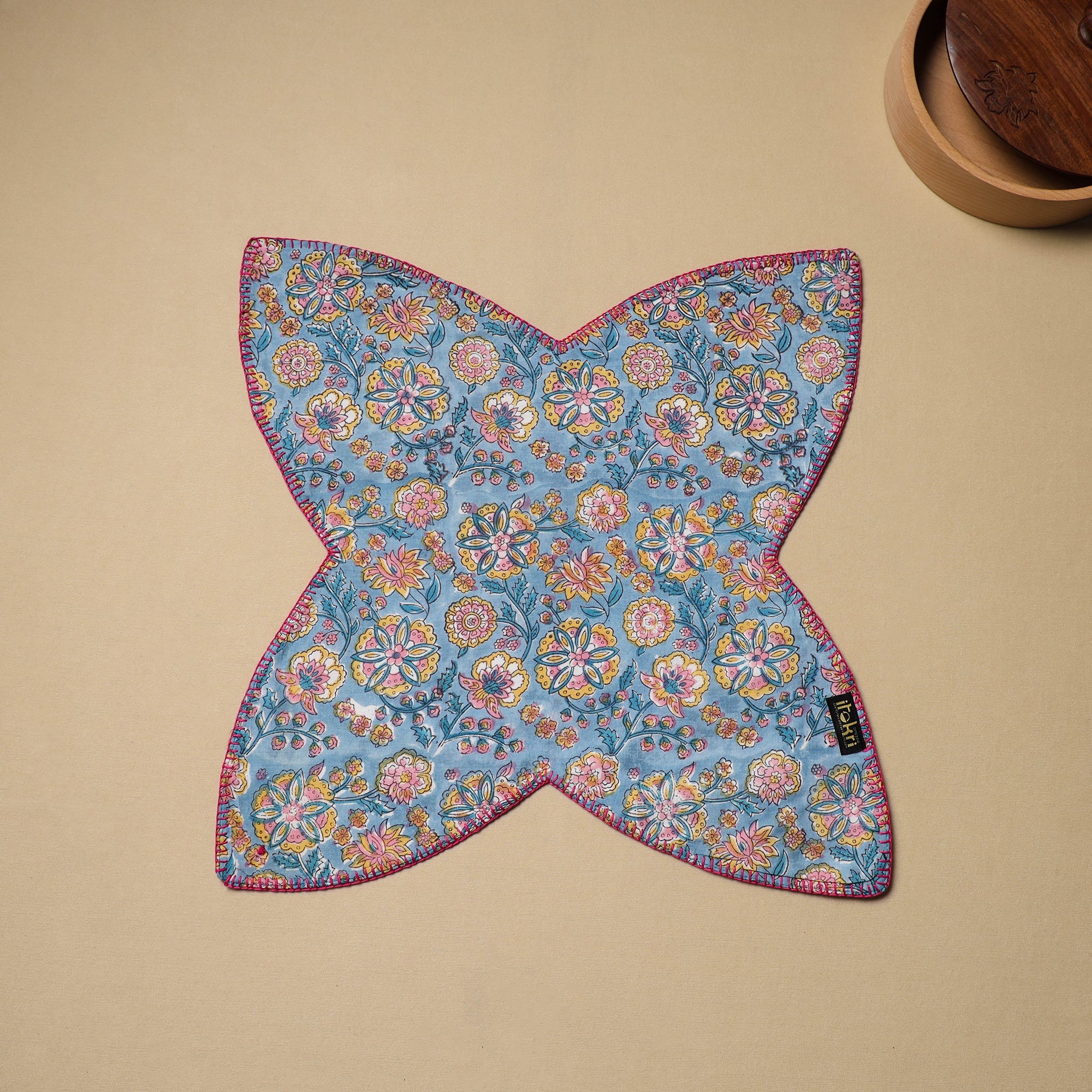 NOORI BAZAR Blue - Hand Embroidered Cotton Roti Napkin 11