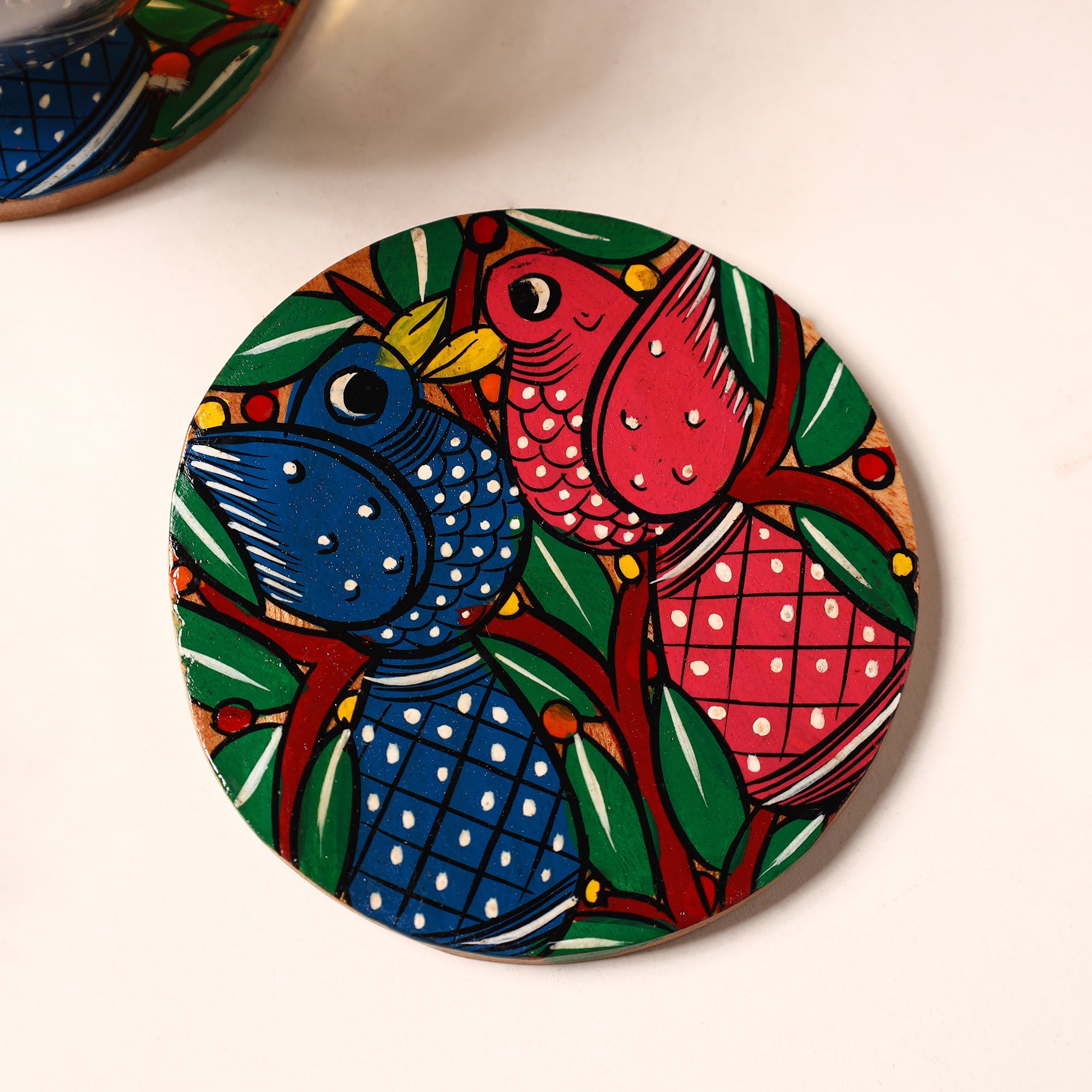 ITOKRI CRAFTS INITIATIVE Bengal Patua Handpainted Akashmoni Wooden Coasters (Set of 4) 44 - view 2