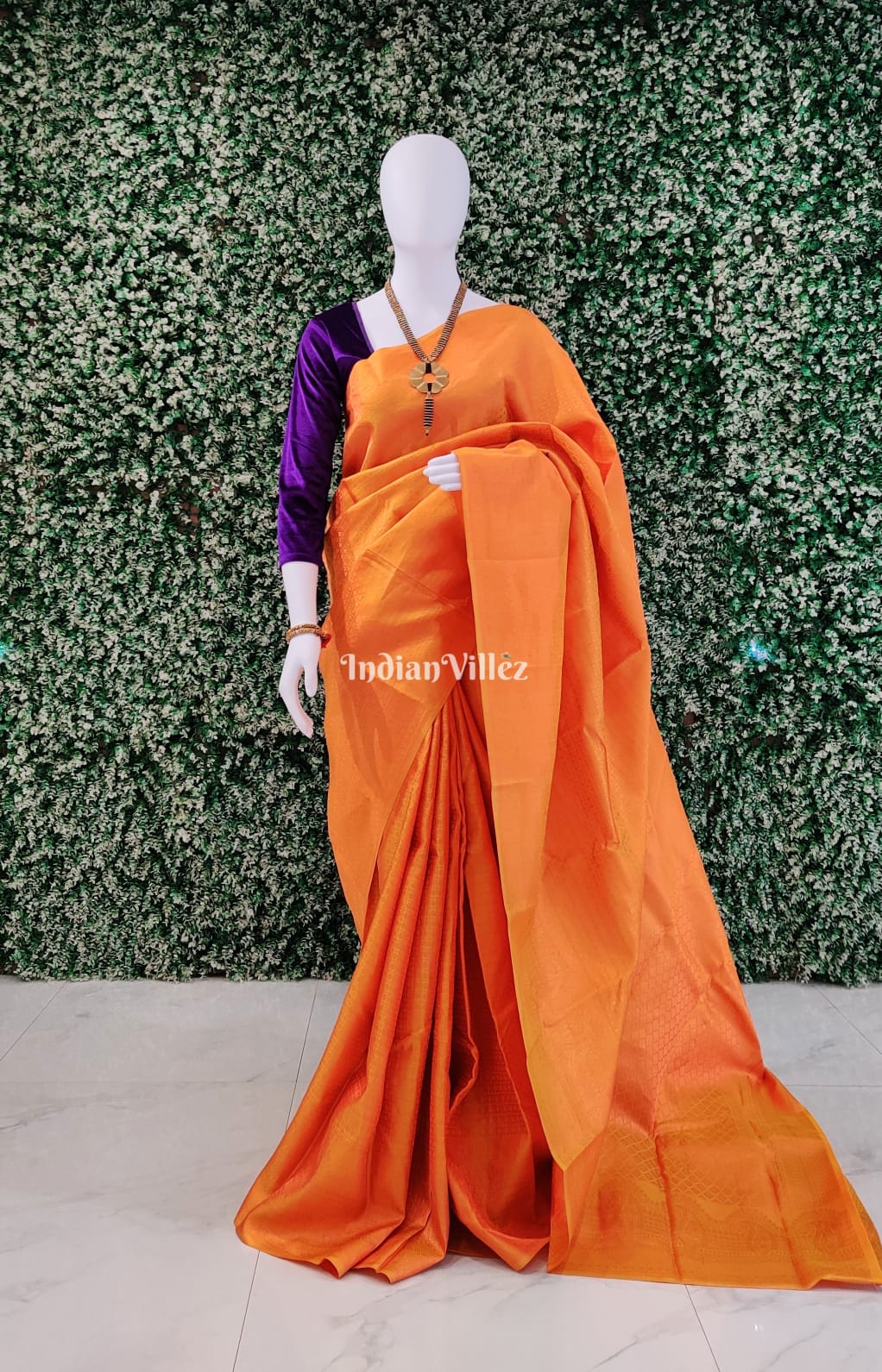 IndianVillèz Yellow Kanchipuram Silk Saree – Women's