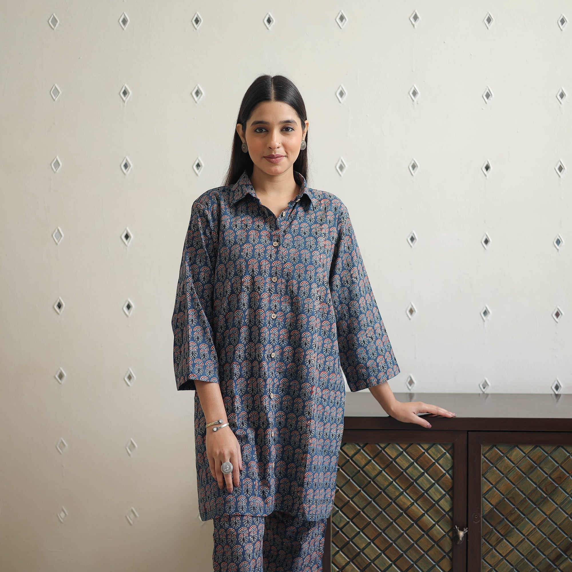 ITOKRI CASUALS Blue - Block Printed Cotton Ajrakh Co-ord Set 02