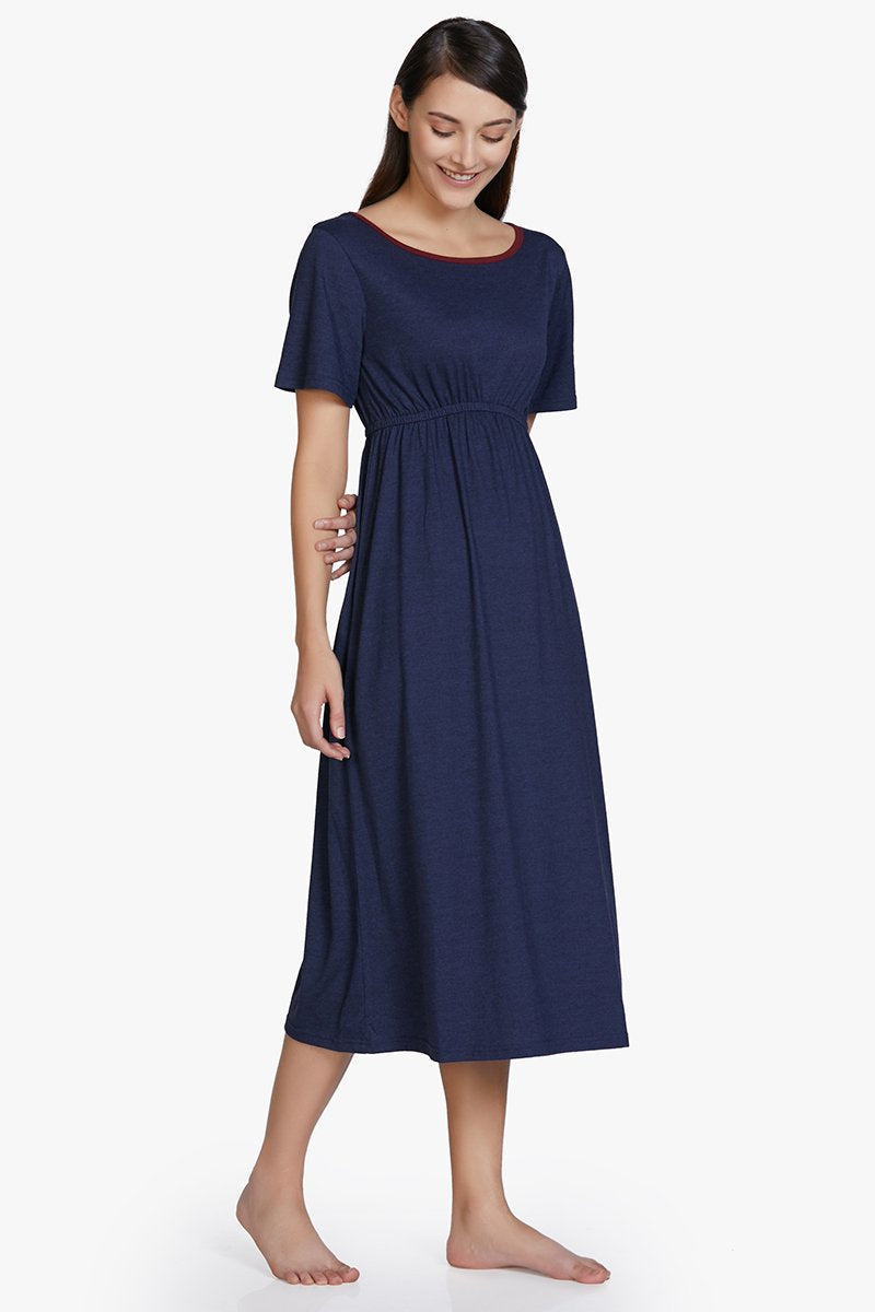 Amante Cotton Blend Chemise Dress - Navy - view 2