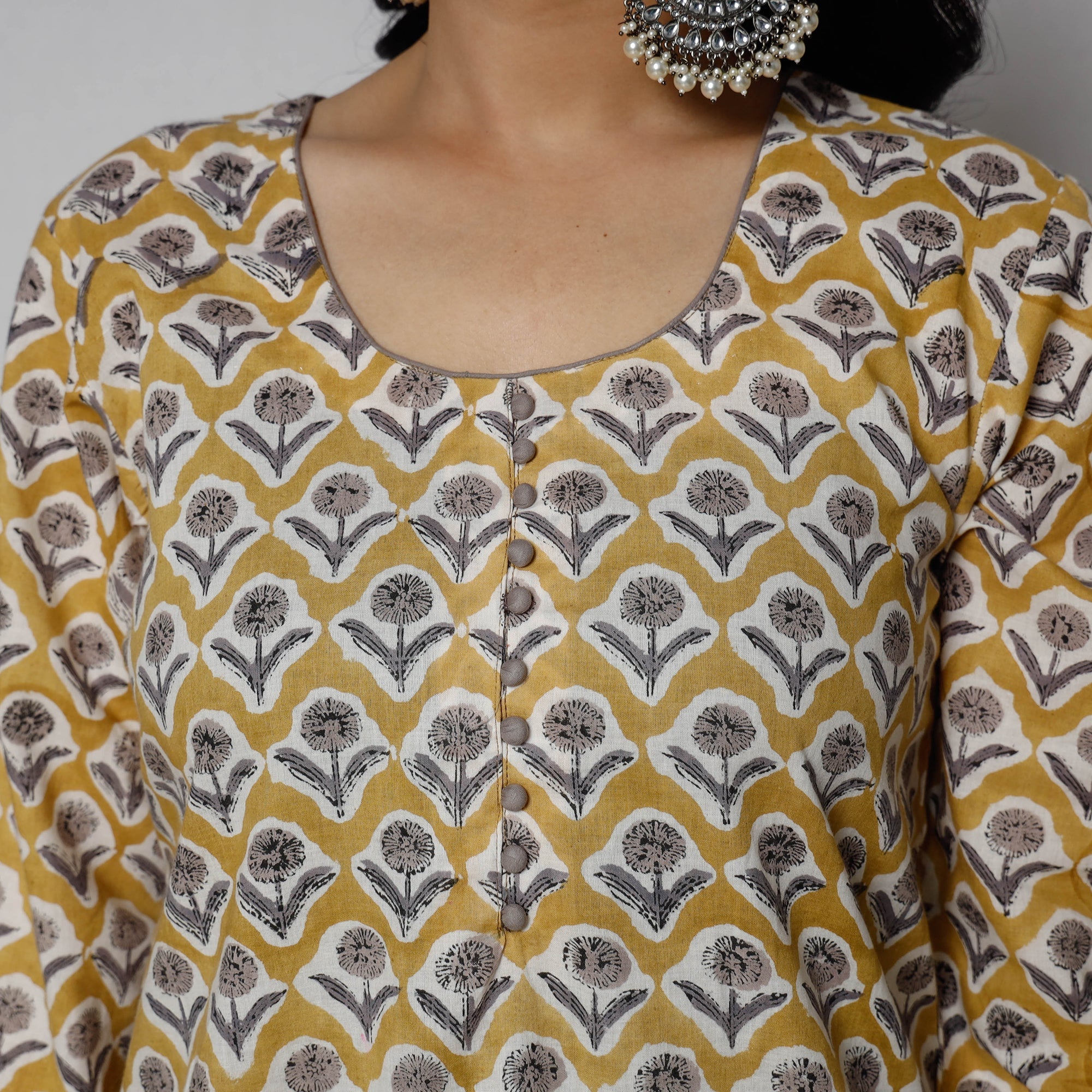 ITOKRI CASUALS Beige - Sanganeri Block Printed Cotton Long Straight Kurta - view 5
