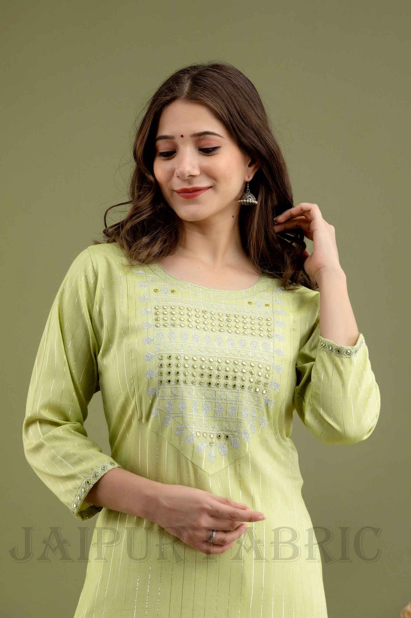 JaipurFabric® Women Sea Green Cotton Kurti with Pant