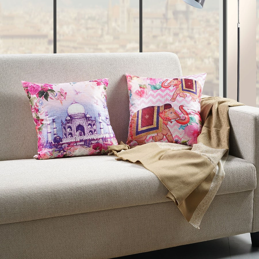 Swayam India Digital Printed Dupion Cushion Covers-5271