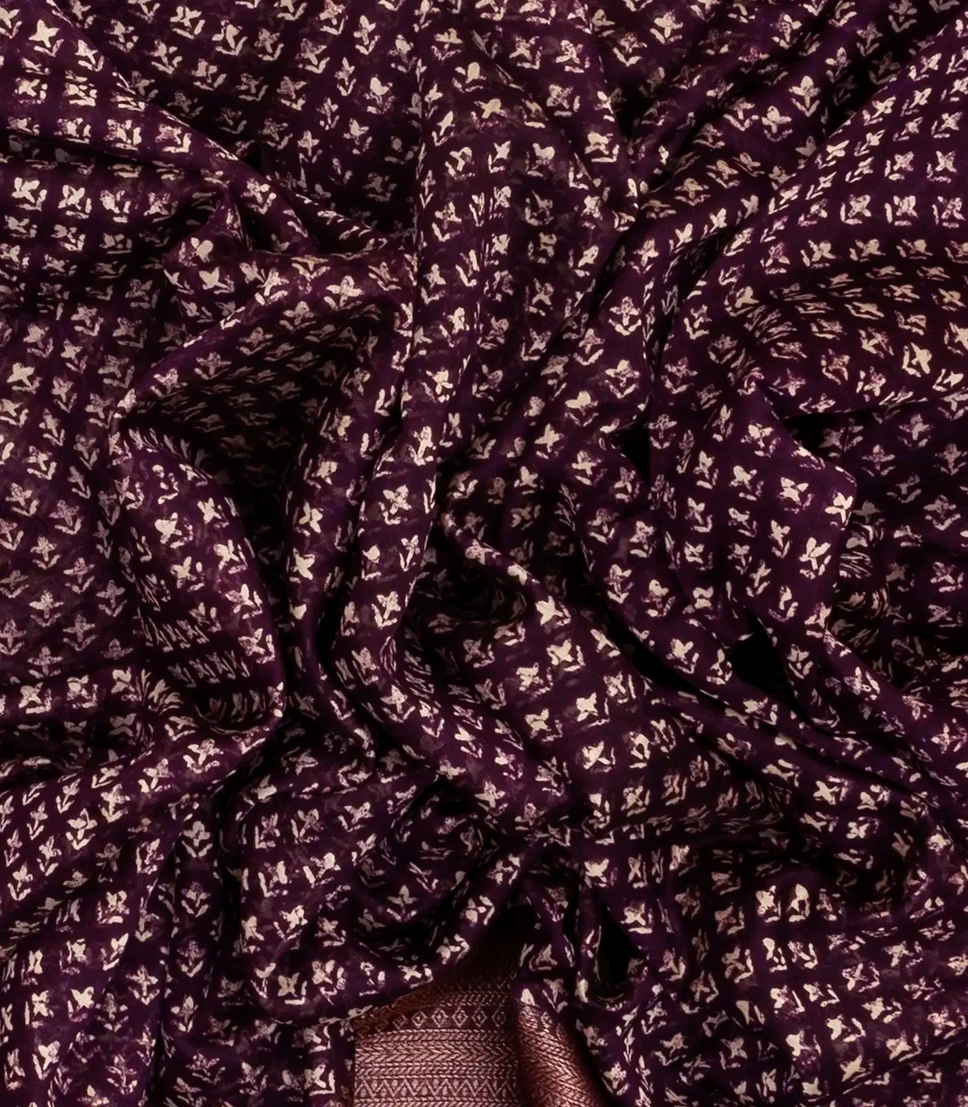 RmKV Burgundy Woven Chanderi Cotton Saree Printed With Small Motifs - view 3