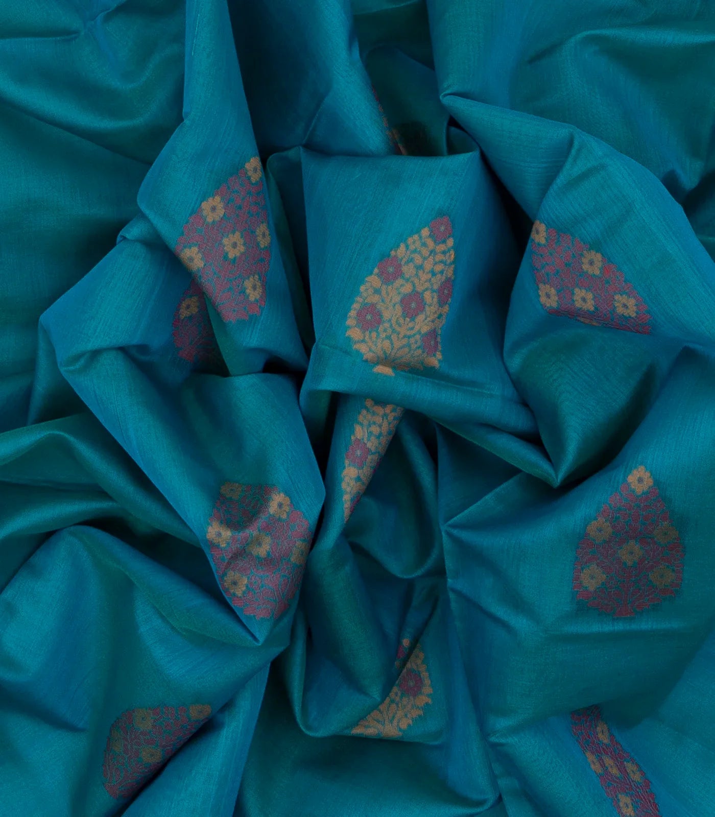 RmKV Cyan Handloom Kora Silk Cotton Saree With Buttas & Black Pallu - view 3