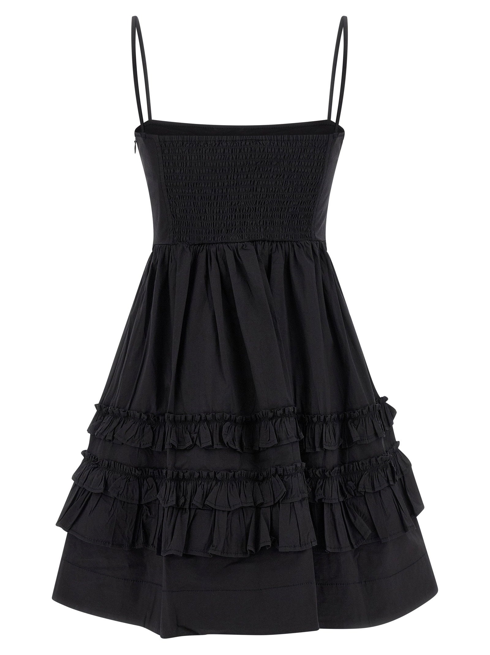 Ganni Black Mini Frill Dress – 97% cotton, 3% elastane - view 2