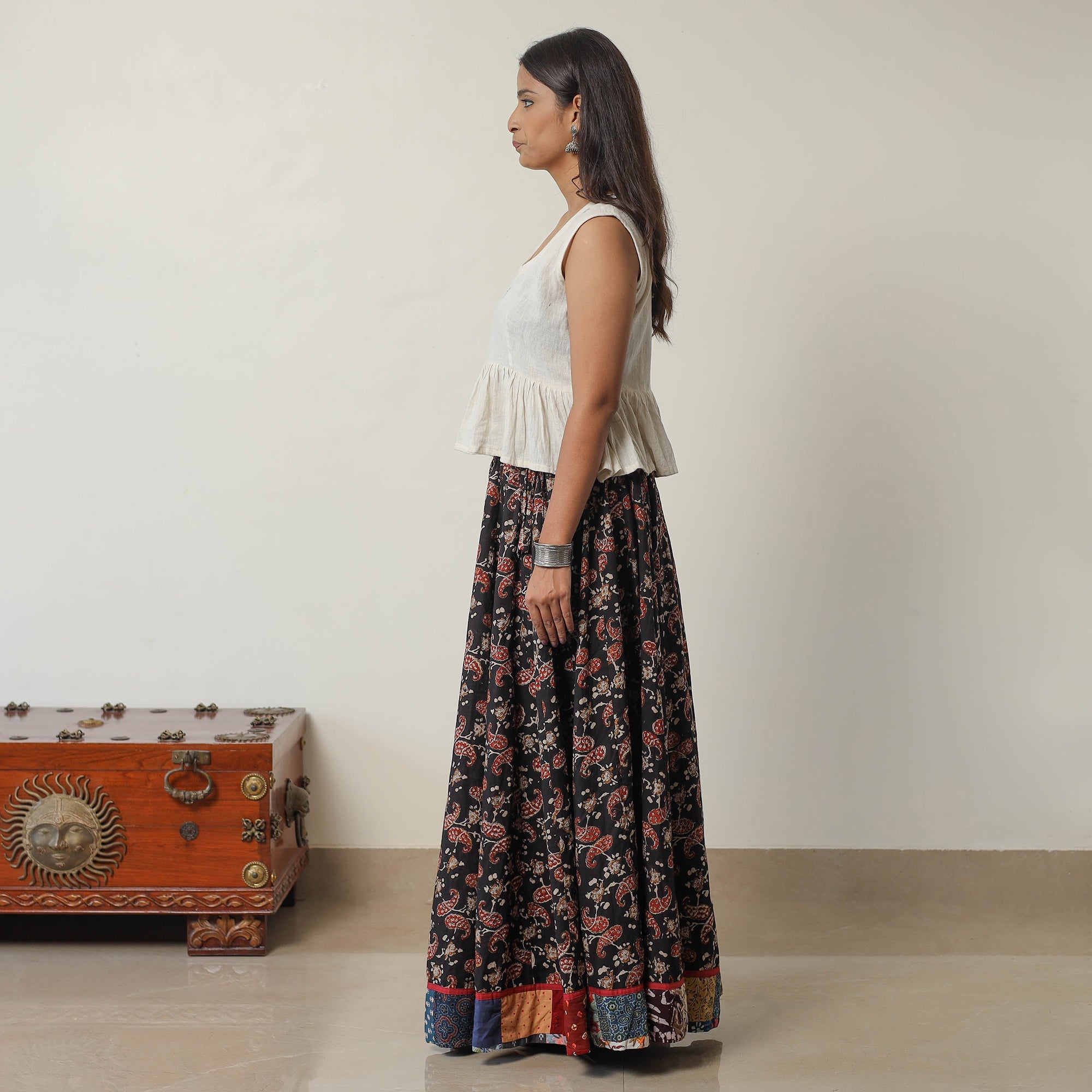 NOORI BAZAR Black - Bagru Block Printed 24 Kali Patchwork Cotton Long Skirt 36 - view 4