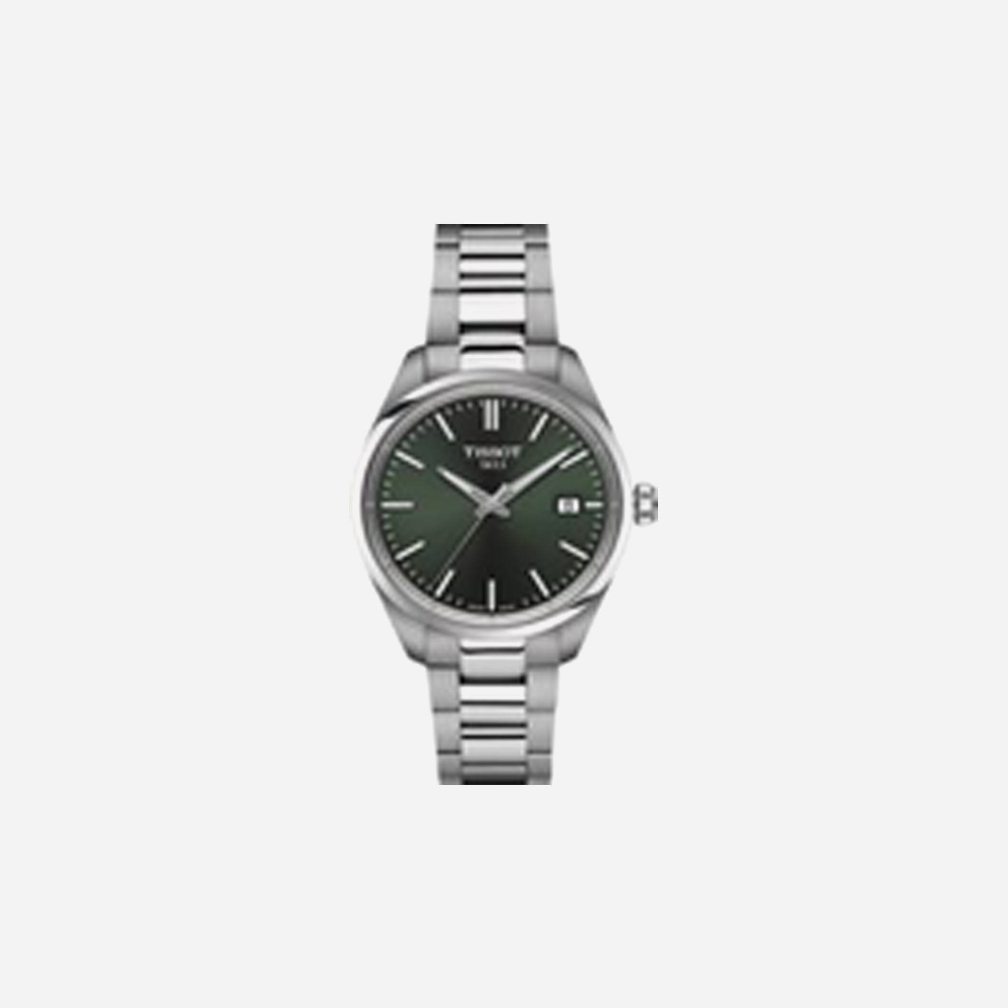 Tissot PR 100 Quartz 34mm Silver Dial Green Stainless Steel Bracelet Watch