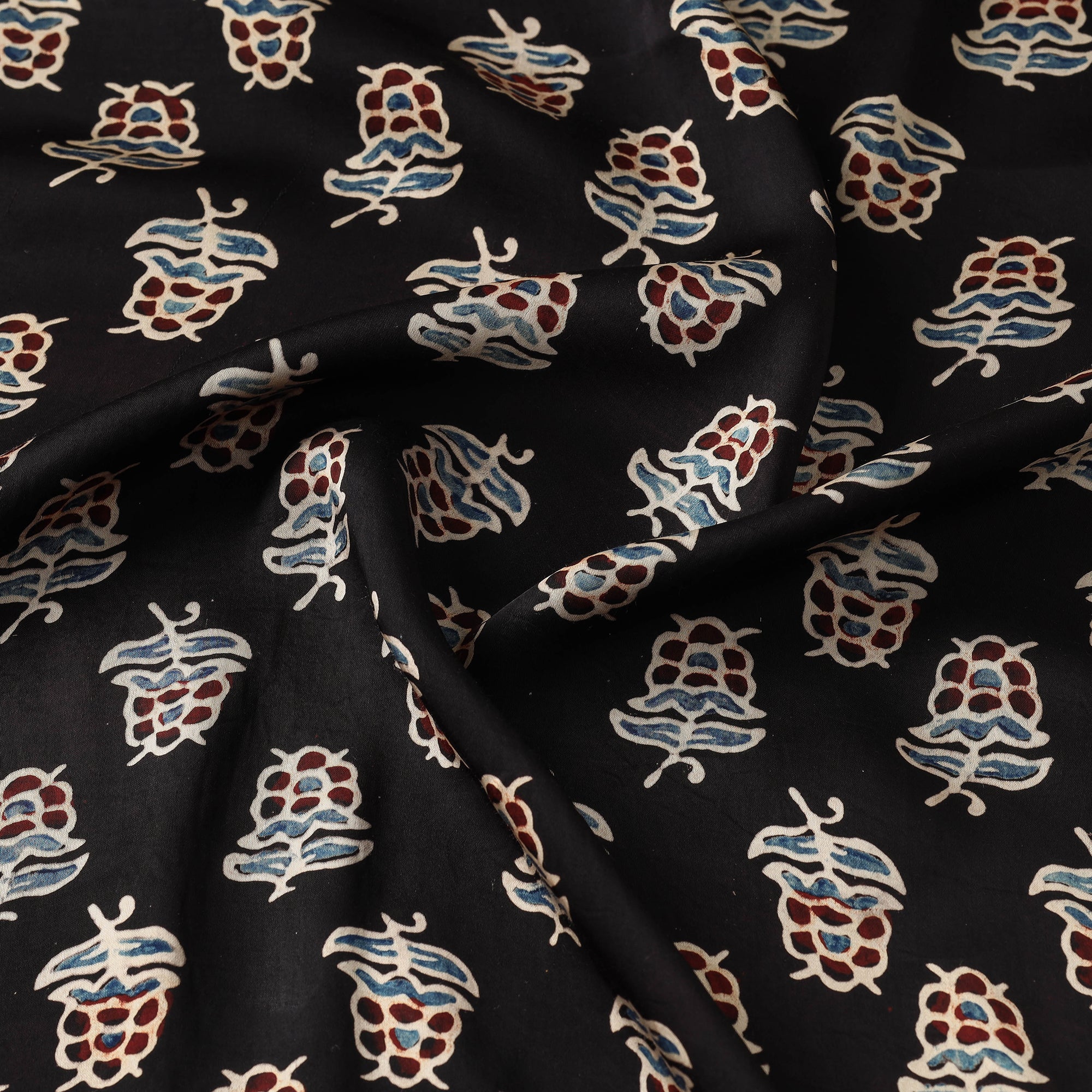 RIYAZ ABDULMAJID KHATRI - AJRAKH Black - Ajrakh Hand Block Printed Modal Silk Fabric - view 3