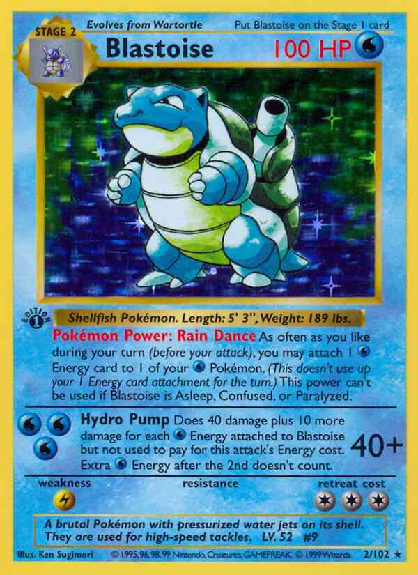 1st edition base1-2 – Pokémon Blastoise - 2/102 - Rare - 1st Edition [base1-2] [Holo]