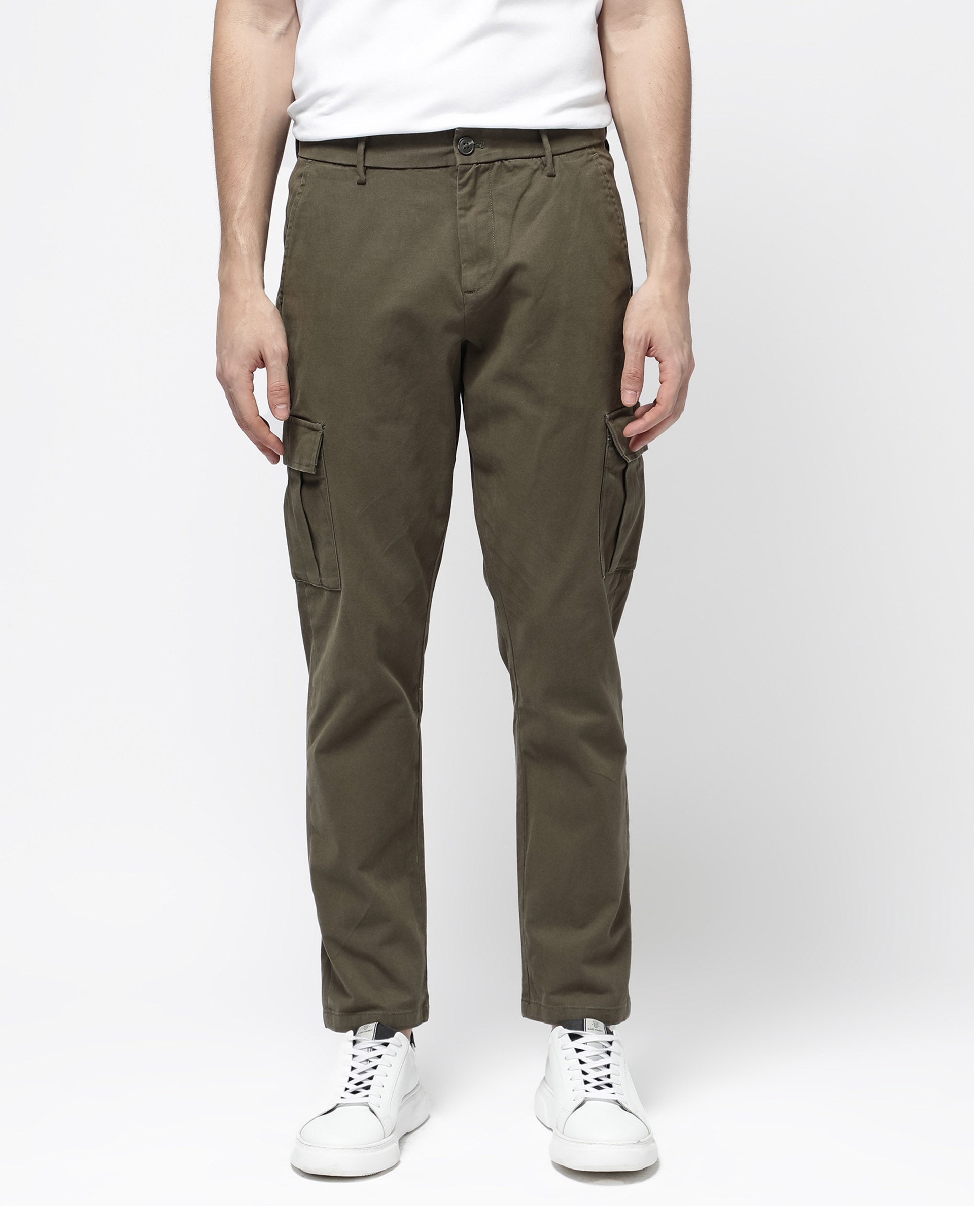 Rare Rabbit Mens Apex Olive Cotton Linen Solid Cargo Style Regular Fit Trouser - view 8