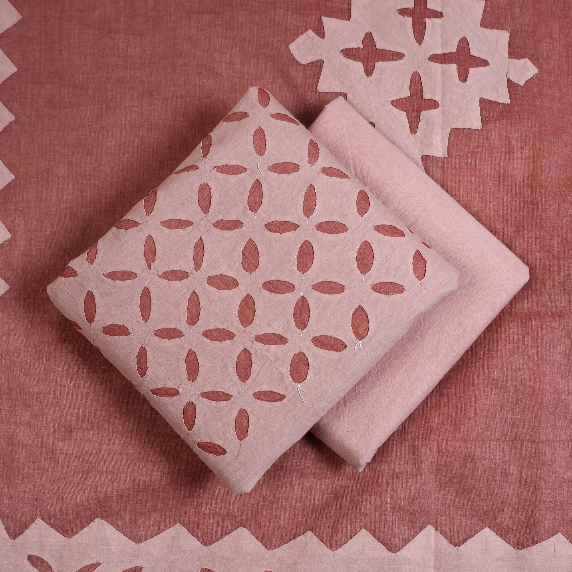 SHADES OF MARUDHARA Peach - 3pc Cut Work Cotton Barmer Applique Dress Material 09 - view 2