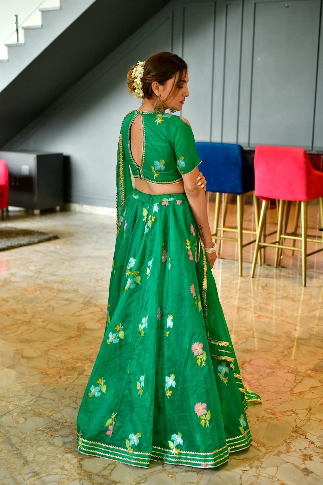 Idaho-o Aisha green organza lehenga choli set - view 2