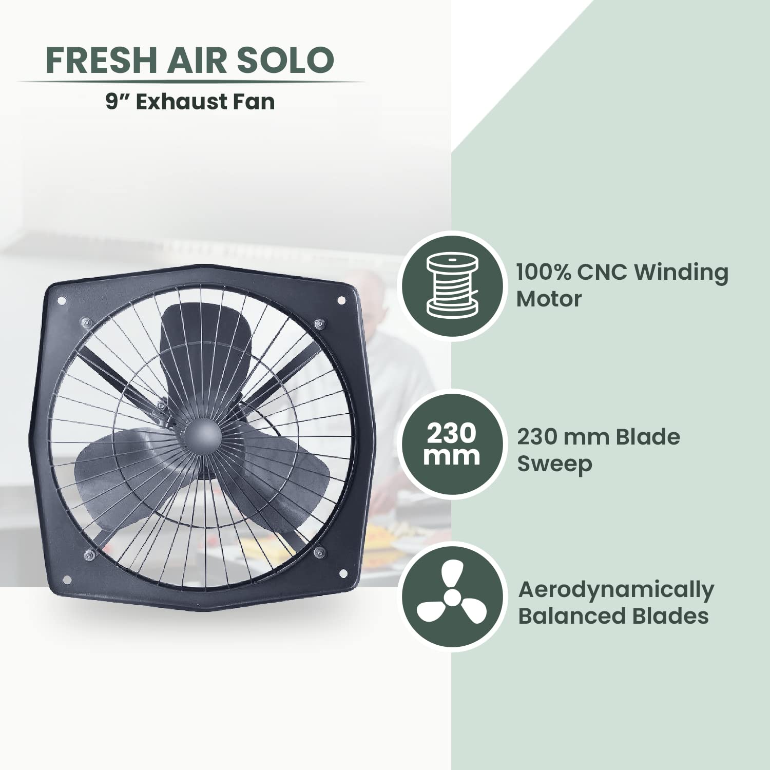 Candes High Speed Solo Fan 9inch / 230 mm 3 Blade Exhaust Fan (Black, Pack of 1) - view 4