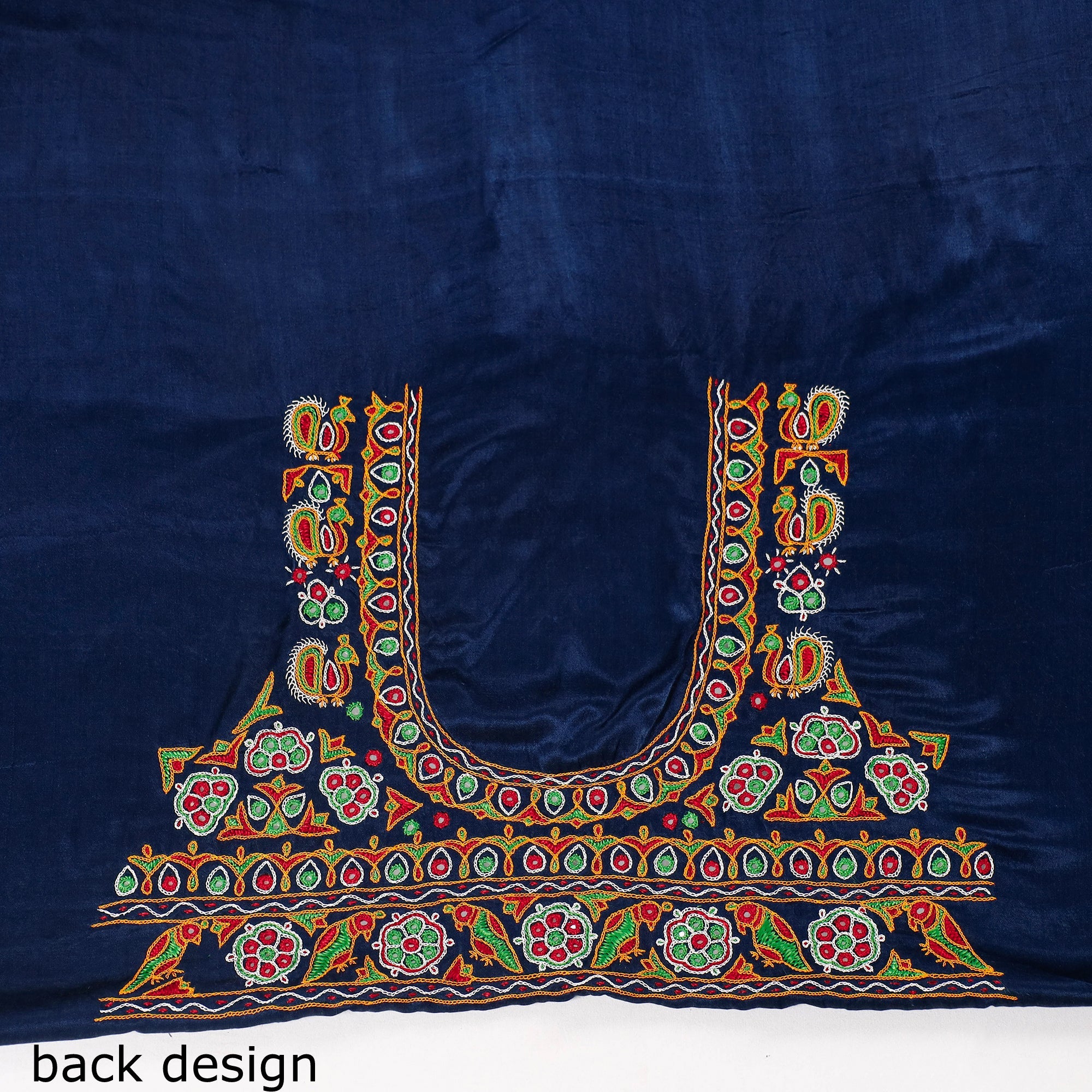 KACHCHH JI CHHAAP Blue - Ahir Hand Embroidery Kutch Mirror Work Mashru Silk Blouse Piece - view 3