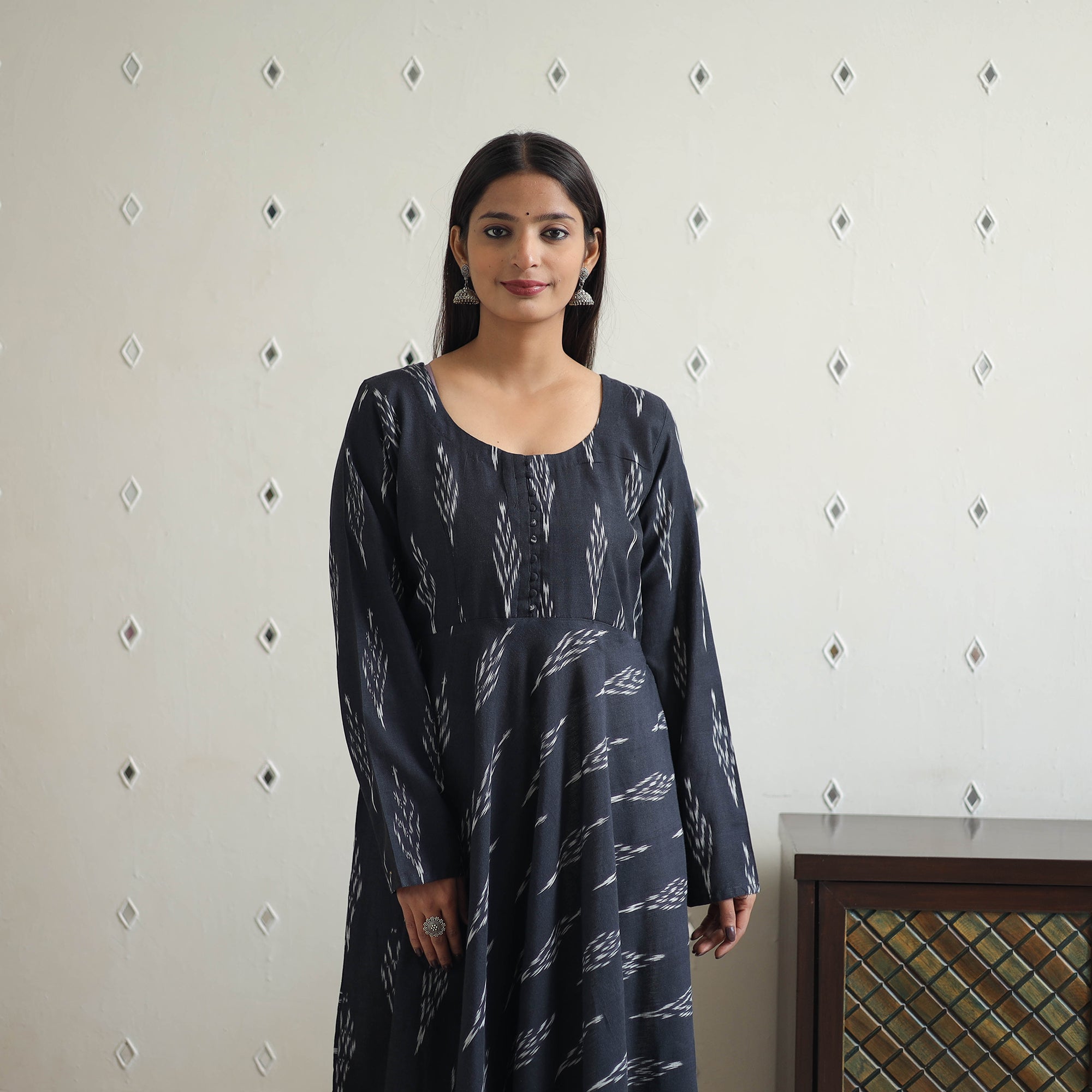 ITOKRI CASUALS Black - Cotton Flared Pochampally Ikat Kurta 14