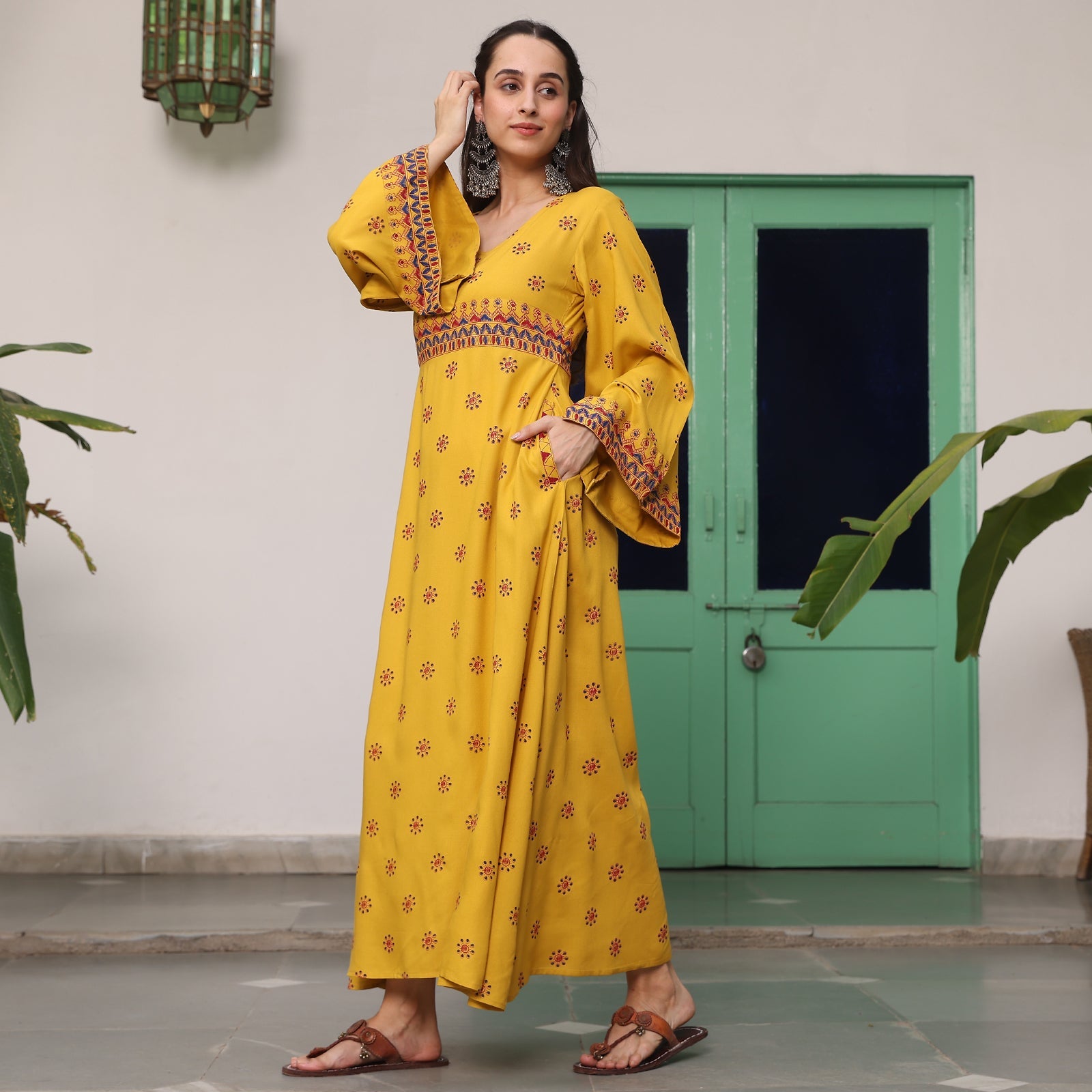 BlackTree Yellow Maxi Dress with Flared Sleeves - view 4