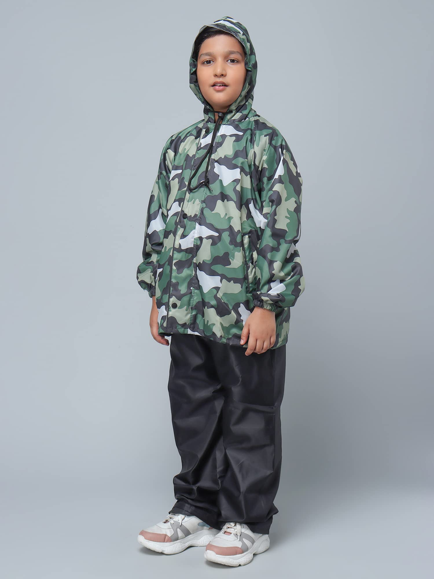 THE CLOWNFISH Duke Series Kids Waterproof Polyester Double Coating Reversible Standard Length Raincoat With Hood, Set Of Top And Bottom. Printed Plast - view 4