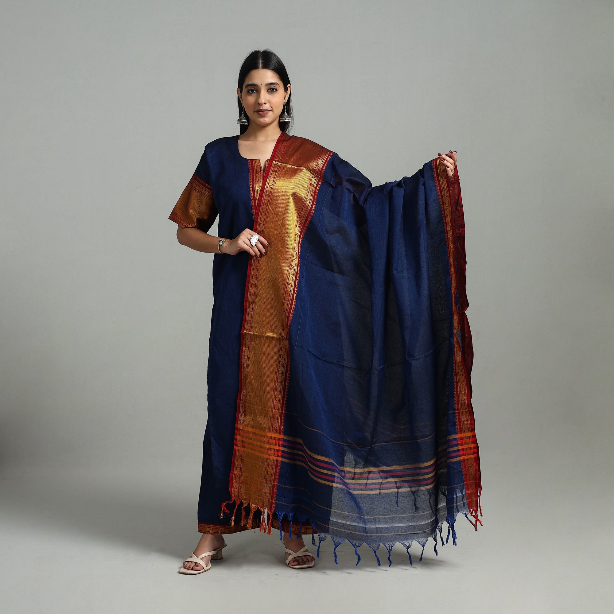 ITOKRI CASUALS Blue - Cotton Dharwad Kurta Set with Palazzo & Dupatta 20