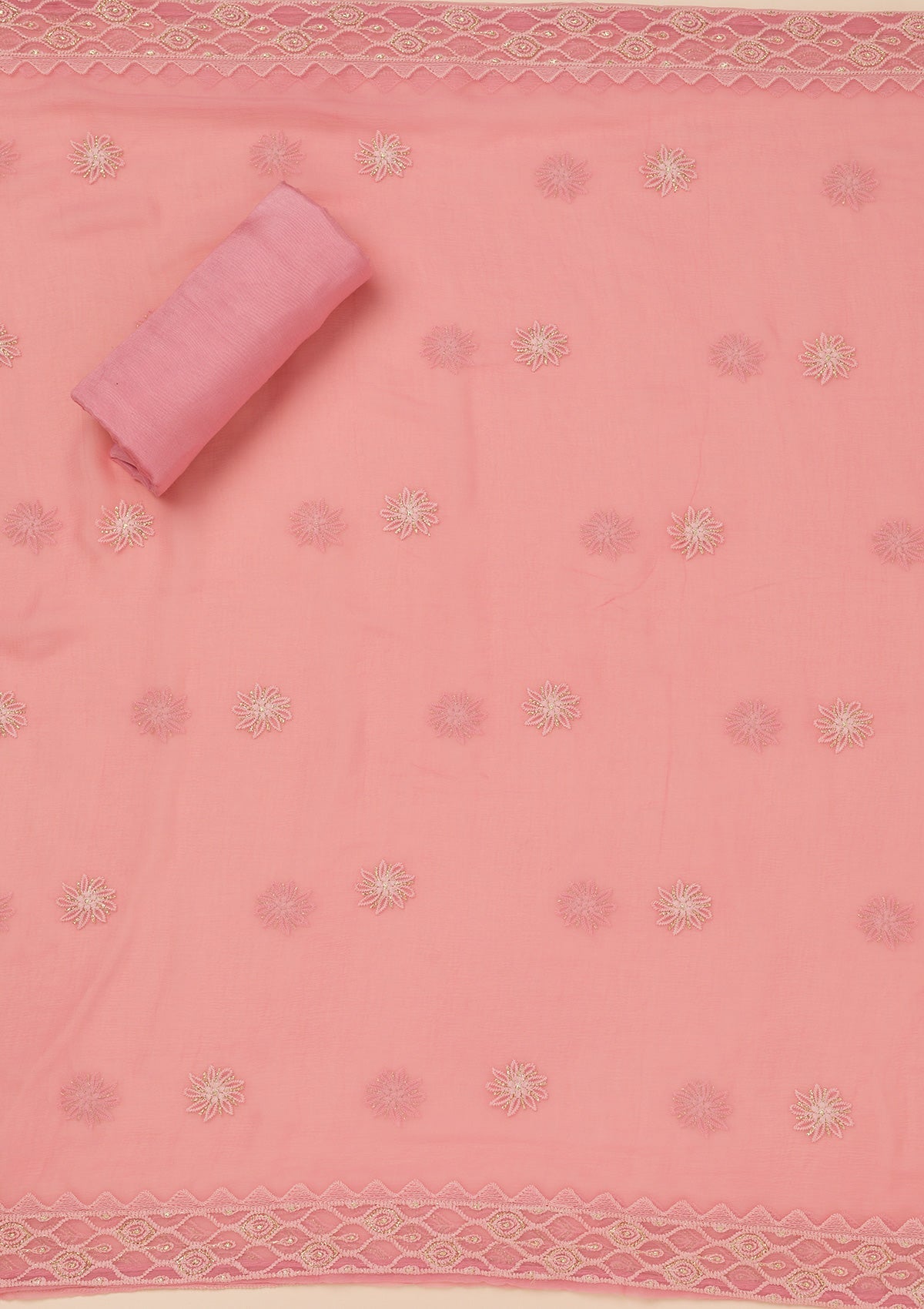 Koskii Pink Chikankari Georgette Unstitched Salwar Suit - view 5