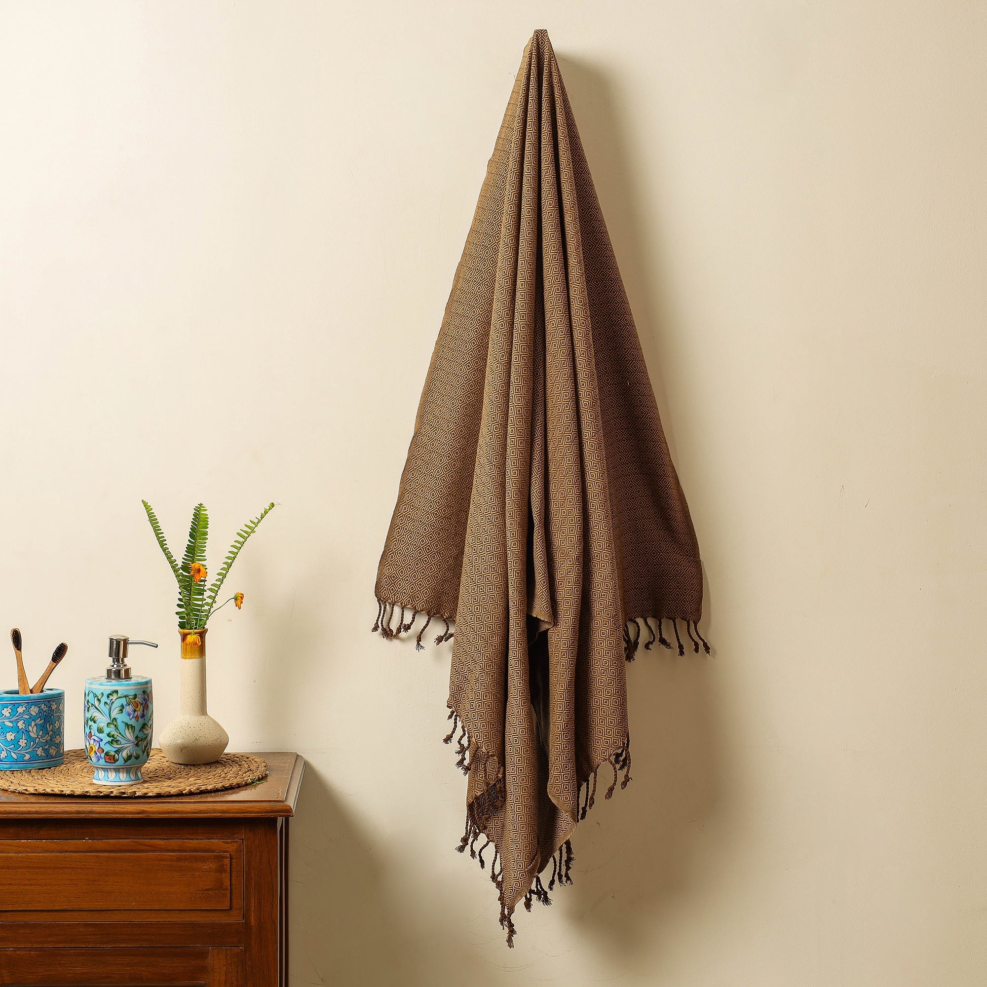 HANDLOOM VIRASAT Brown - Handloom Cotton Towel with Tassels from Bijnor by Nizam