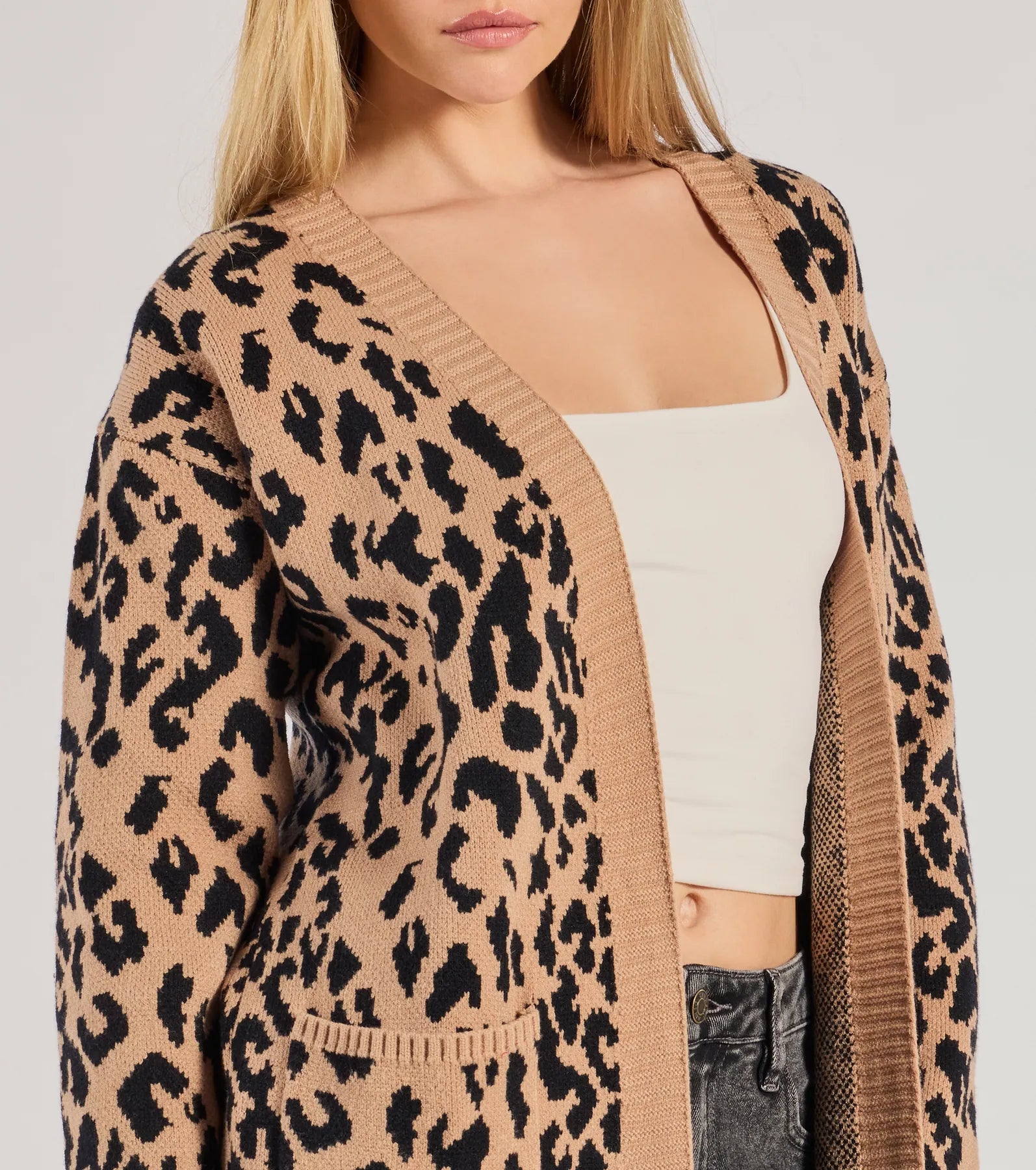 Windsor Fierce Vibes Leopard Print Long Sleeve Knit Duster - view 3